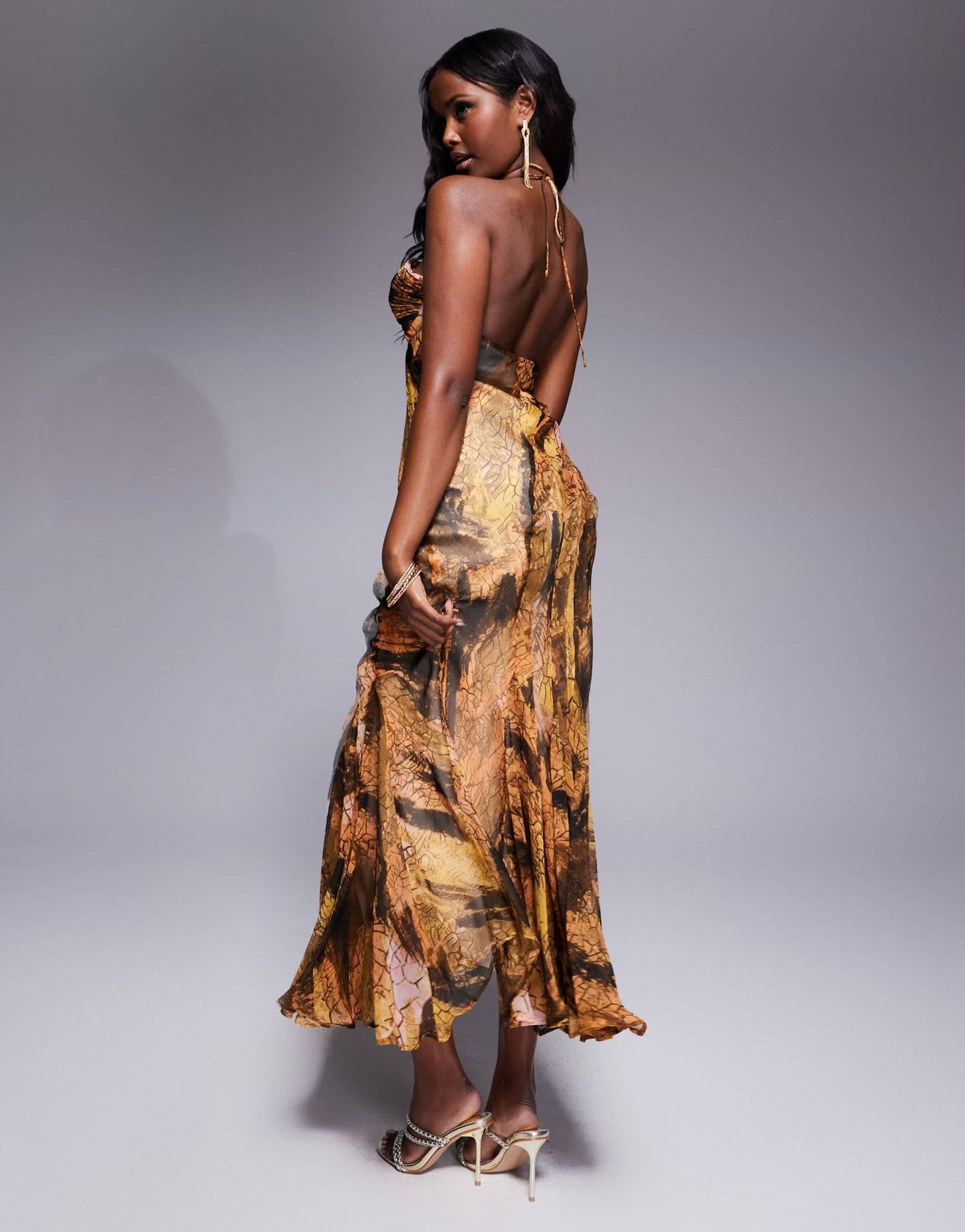 ASOS DESIGN halter asymmetric raw edge maxi dress in abstract print - ASOS Sample Sale