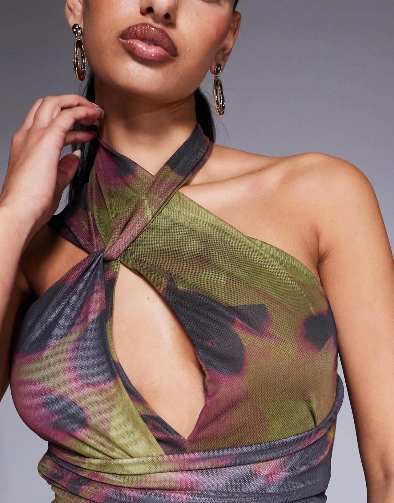 ASOS DESIGN halter cross front maxi dress in dark green & pink floral - ASOS Sample Sale