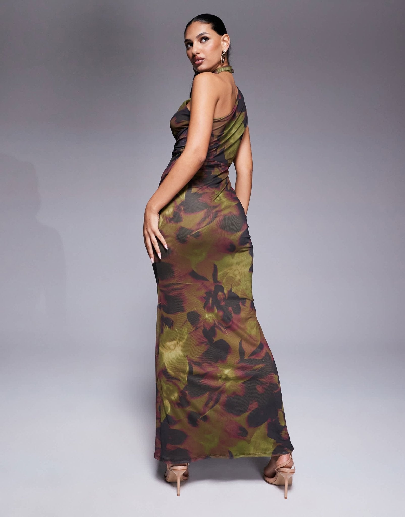 ASOS DESIGN halter cross front maxi dress in dark green & pink floral - ASOS Sample Sale
