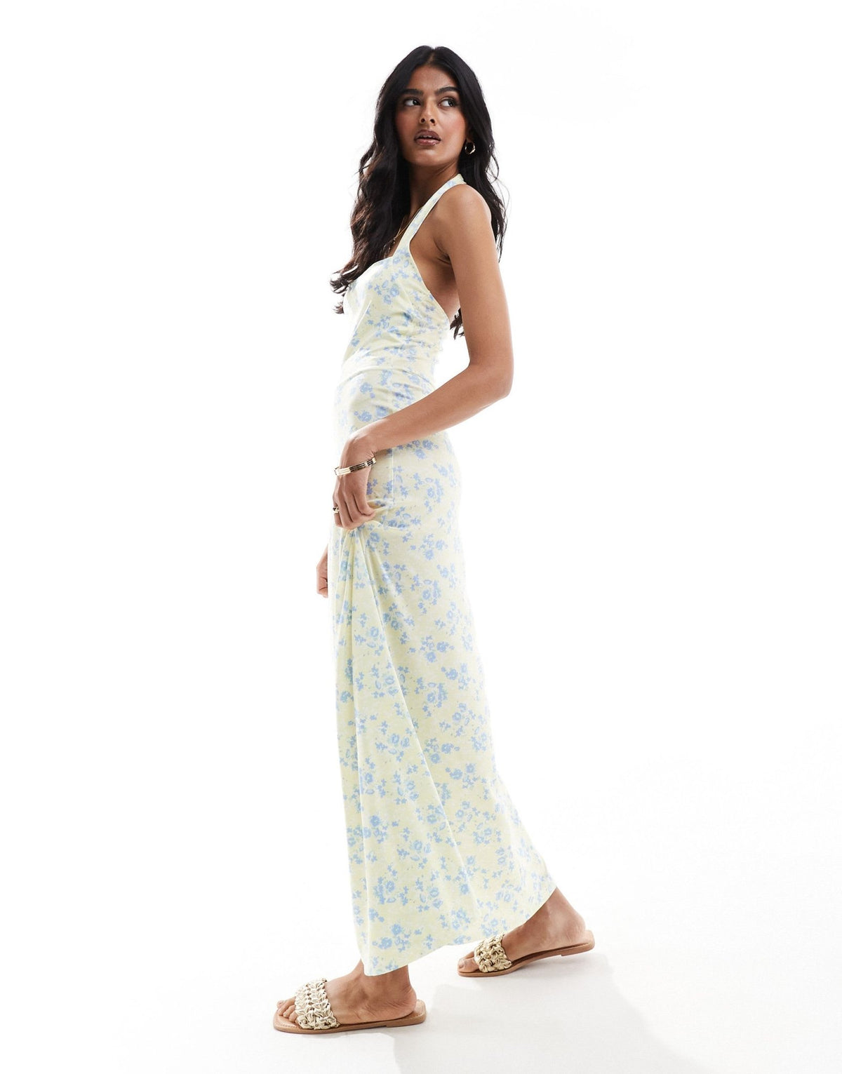 ASOS DESIGN halter full skirt ditsy midi dress in yellow ditsy floral - ASOS Sample Sale