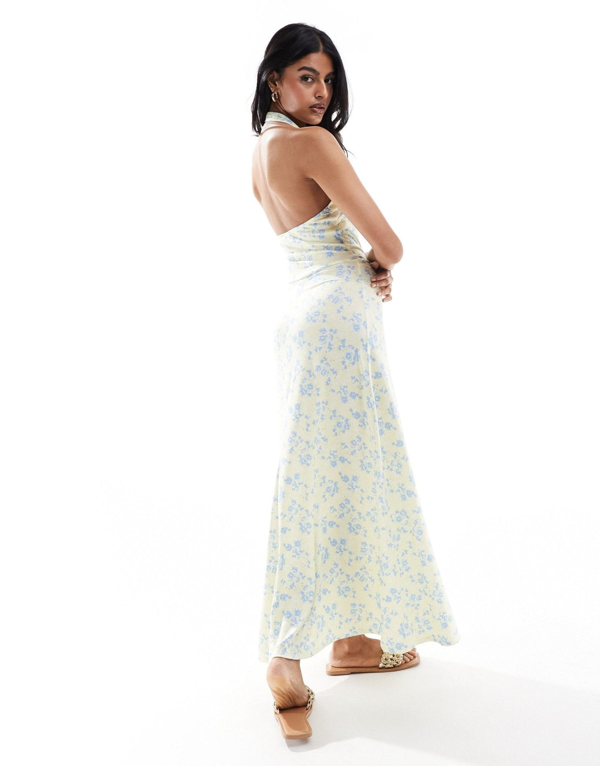 ASOS DESIGN halter full skirt ditsy midi dress in yellow ditsy floral - ASOS Sample Sale