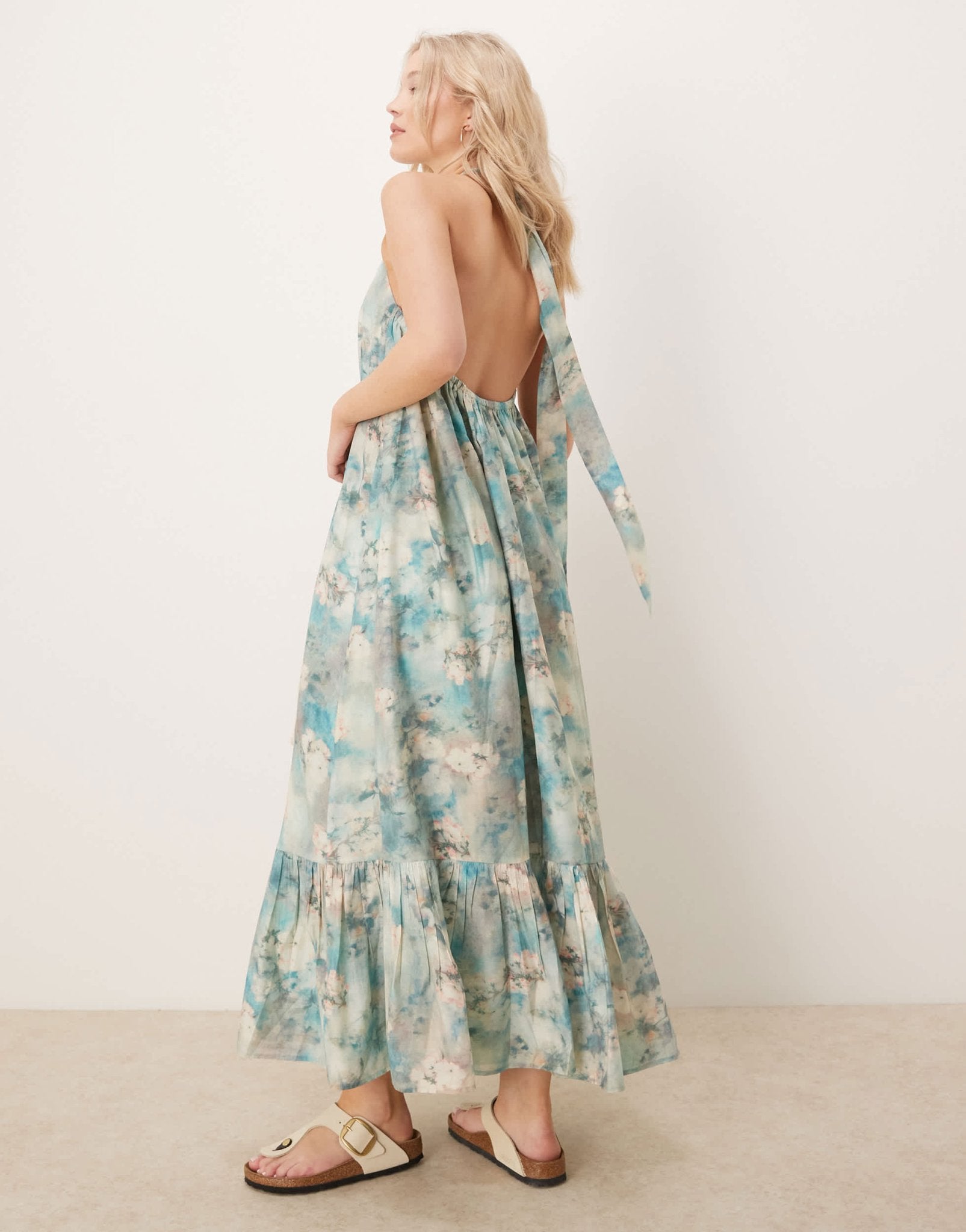 ASOS DESIGN halter maxi dress with ruffle hem in blurred floral print - ASOS Sample Sale