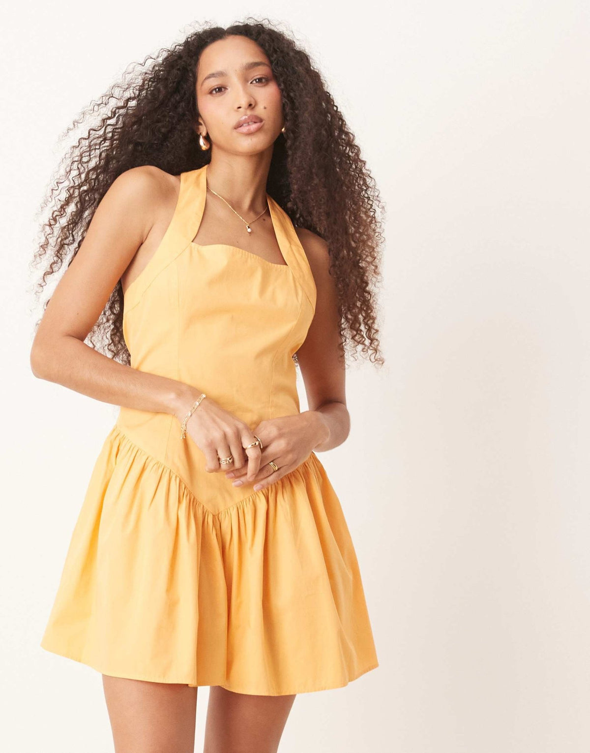 ASOS DESIGN halter mini dress with ruffle hem in tangerine - ASOS Sample Sale
