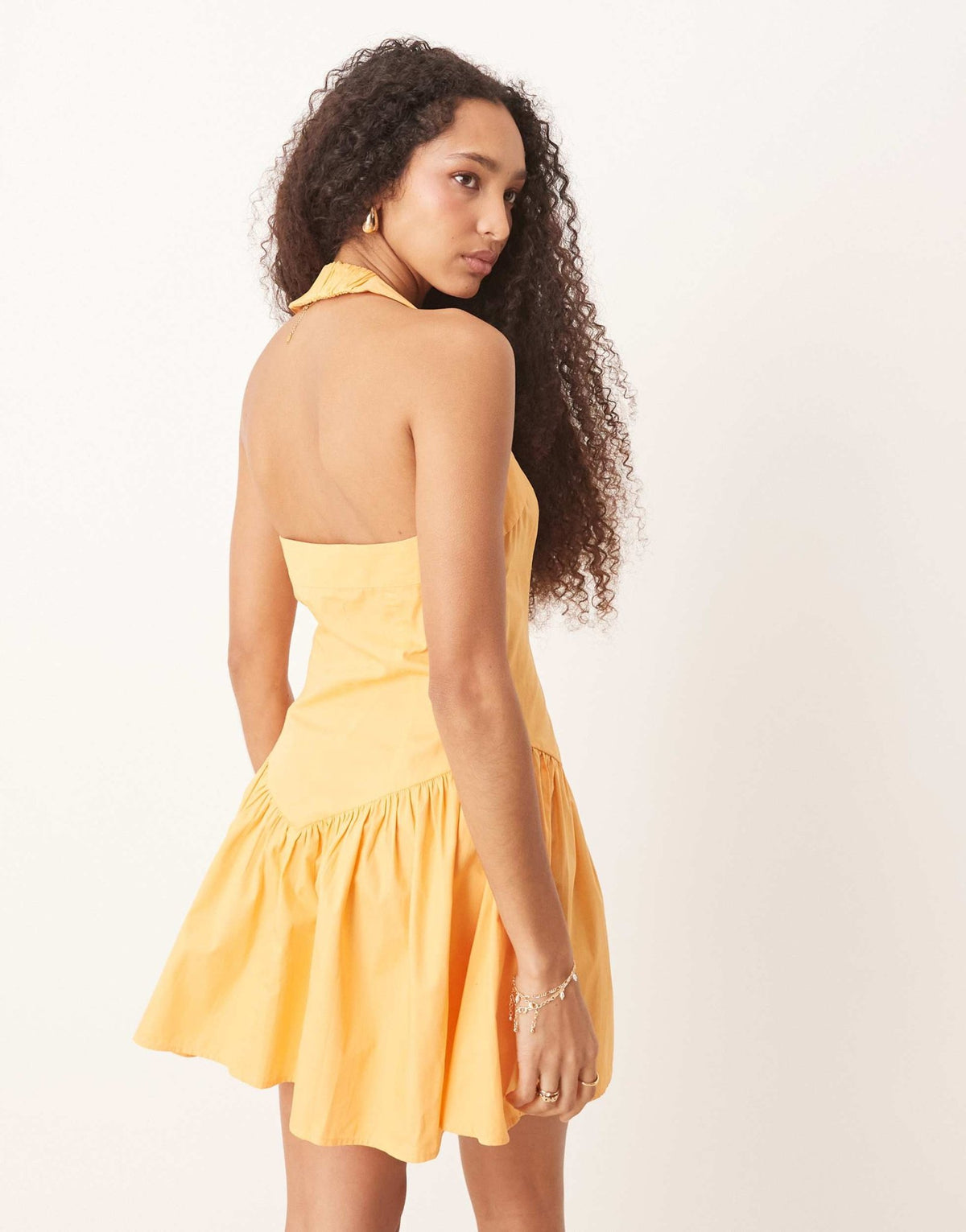 ASOS DESIGN halter mini dress with ruffle hem in tangerine - ASOS Sample Sale