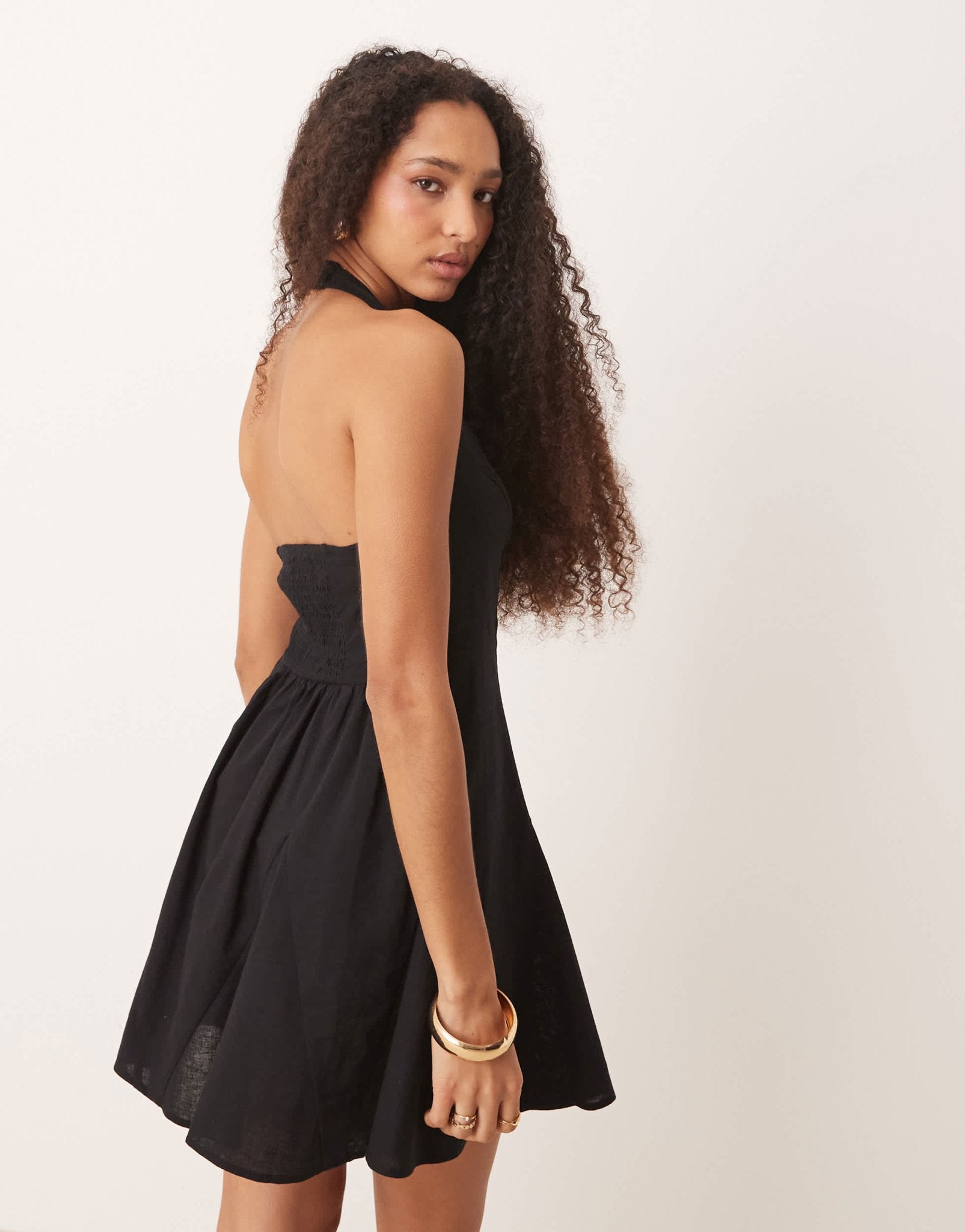 ASOS DESIGN halter mini sundress with godet hem in black - ASOS Sample Sale
