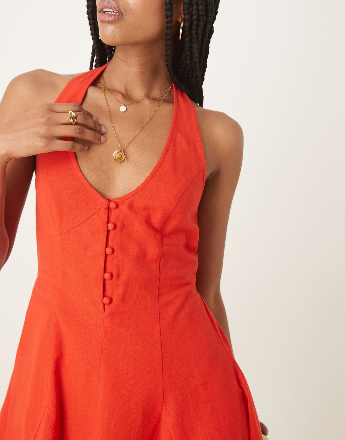 ASOS DESIGN halter mini sundress with godet hem in red - ASOS Sample Sale