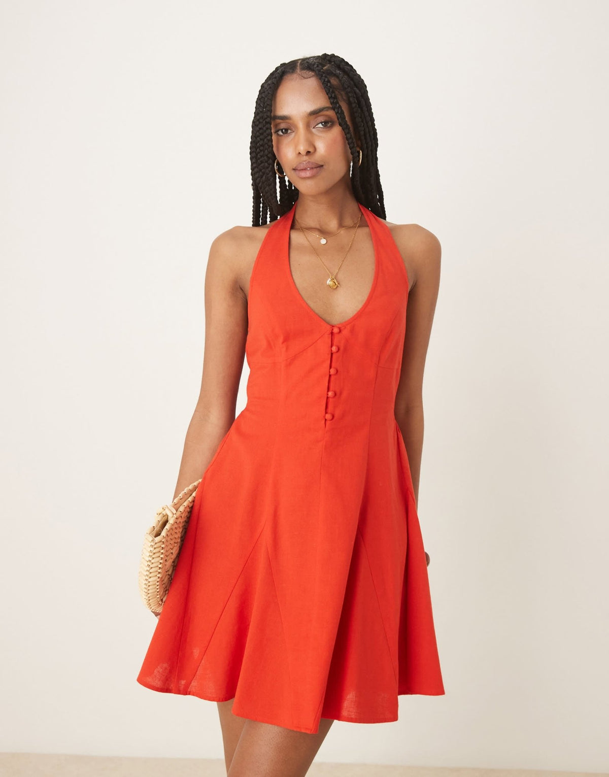 ASOS DESIGN halter mini sundress with godet hem in red - ASOS Sample Sale
