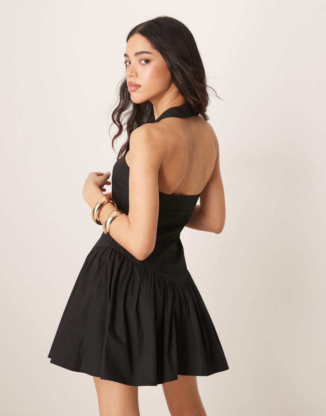 ASOS DESIGN halter mini sundress with ruffle hem in black - ASOS Sample Sale
