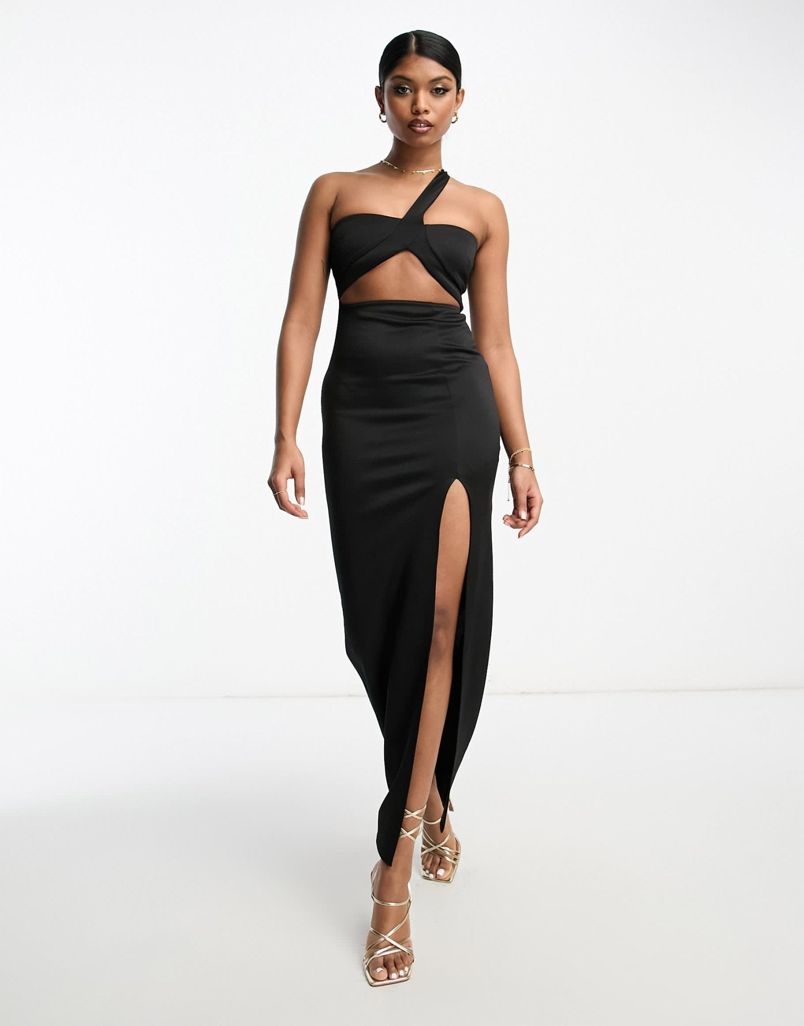 ASOS DESIGN halter neck cut out midi dress in black - ASOS Sample Sale