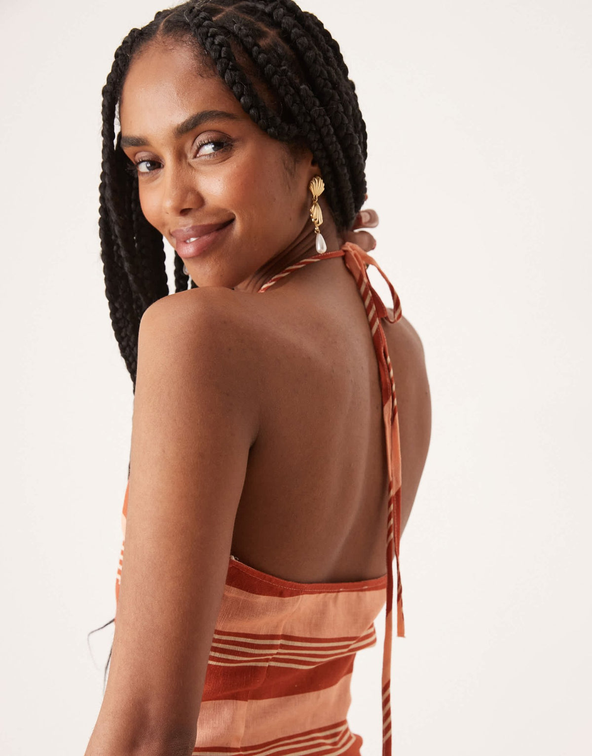 ASOS DESIGN halter neck dropped waist maxi in terracotta stripe - ASOS Sample Sale