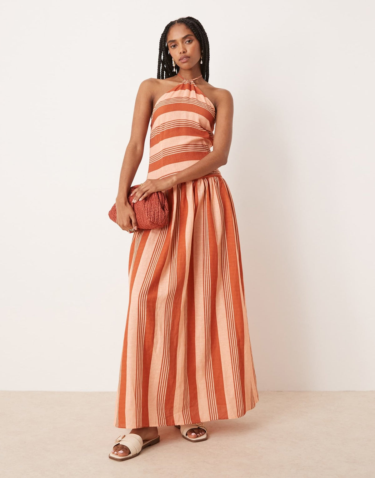ASOS DESIGN halter neck dropped waist maxi in terracotta stripe - ASOS Sample Sale