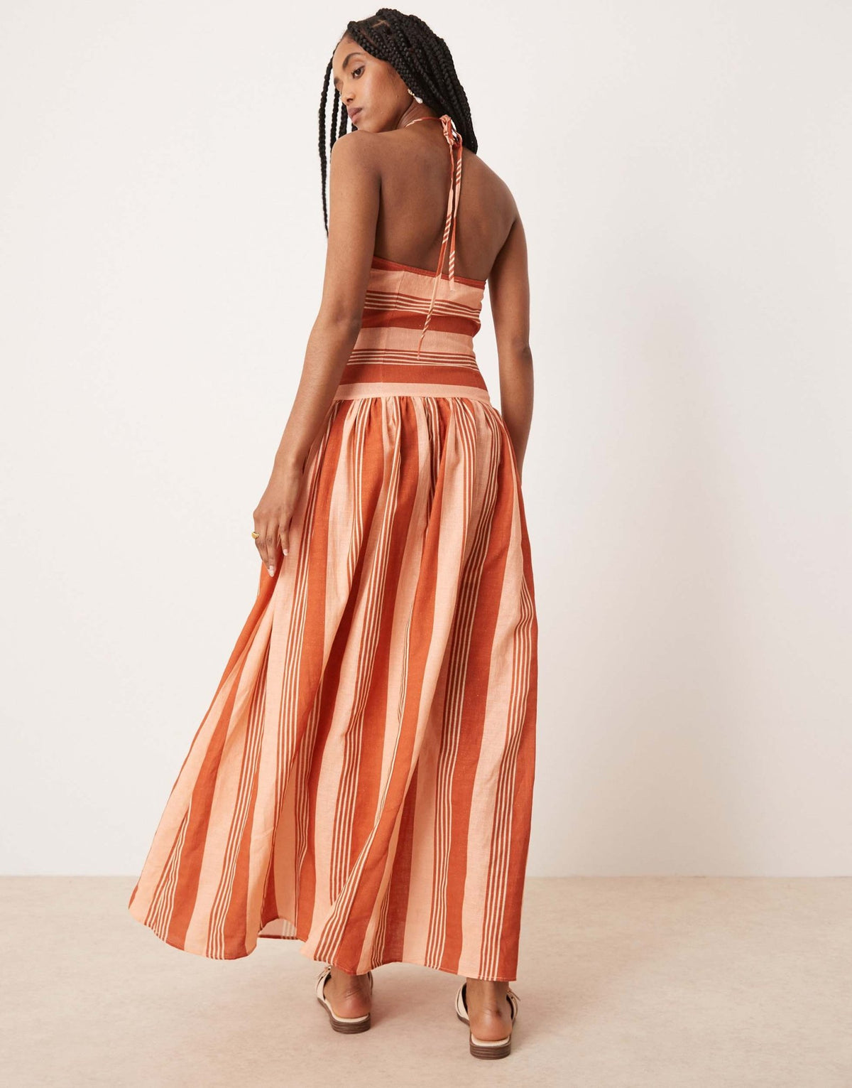 ASOS DESIGN halter neck dropped waist maxi in terracotta stripe - ASOS Sample Sale