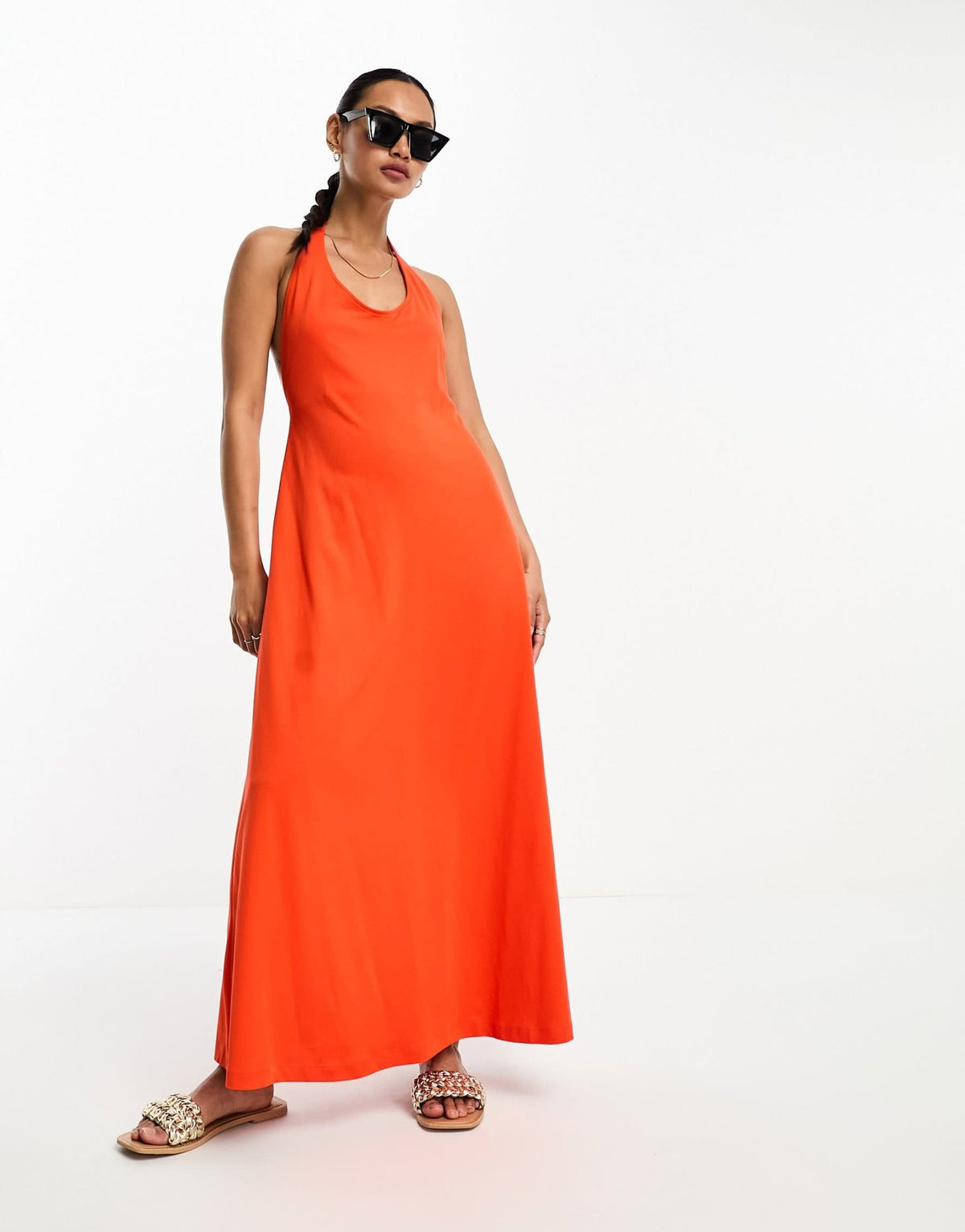 ASOS DESIGN halter neck scoop plunge modal maxi dress in tomato red - ASOS Sample Sale