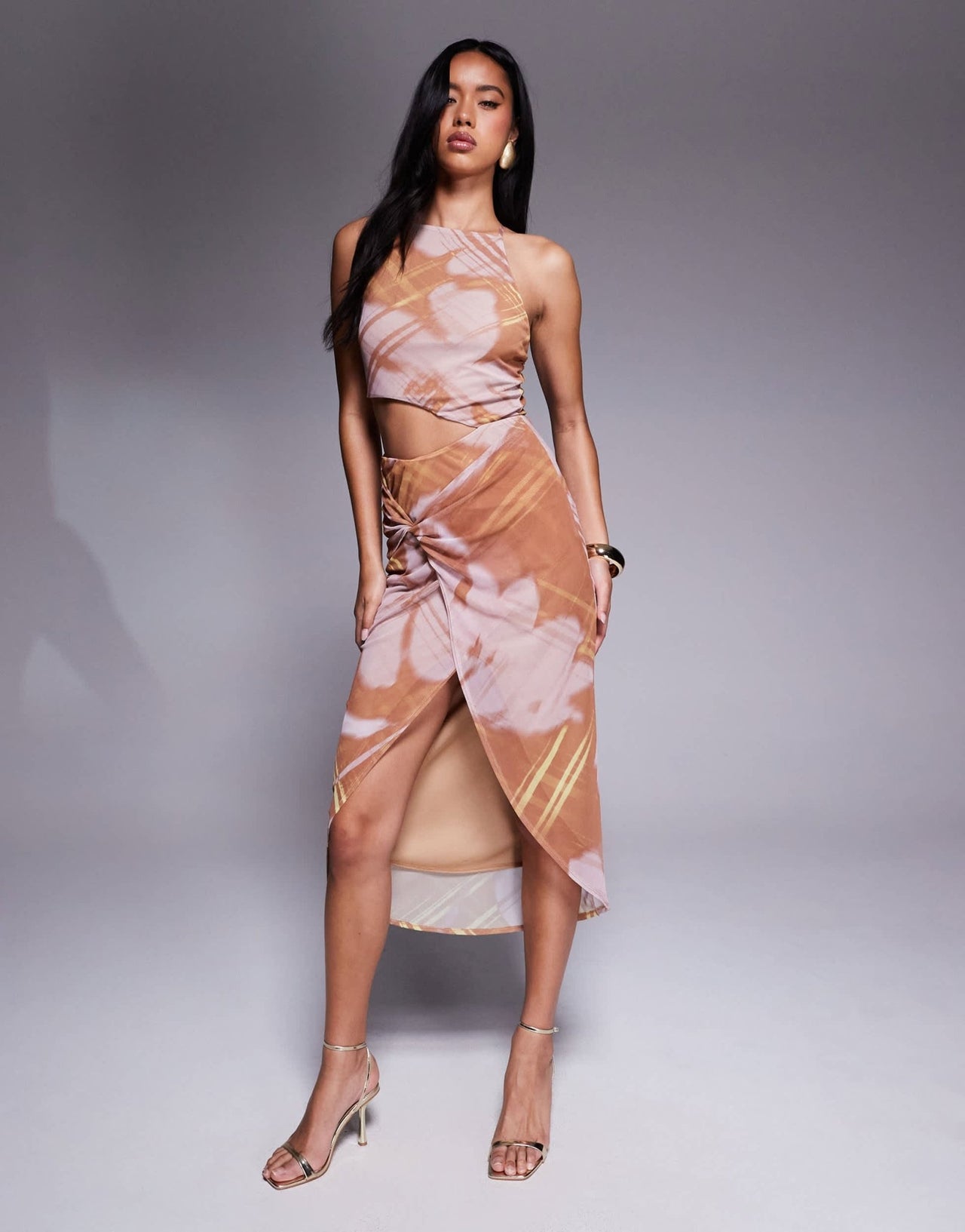 ASOS DESIGN halter neck with wrap skirt midi dress in print - ASOS Sample Sale
