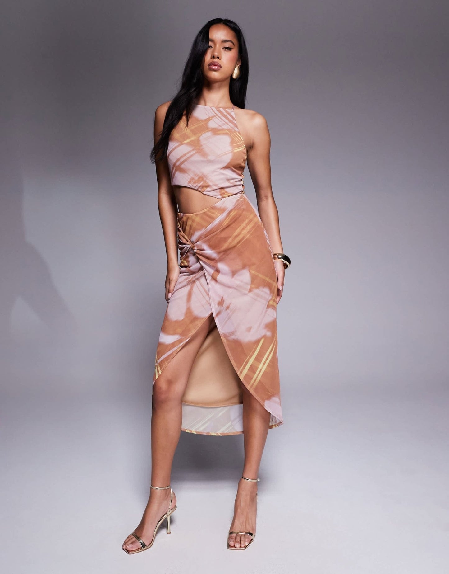 ASOS DESIGN halter neck with wrap skirt midi dress in print - ASOS Sample Sale