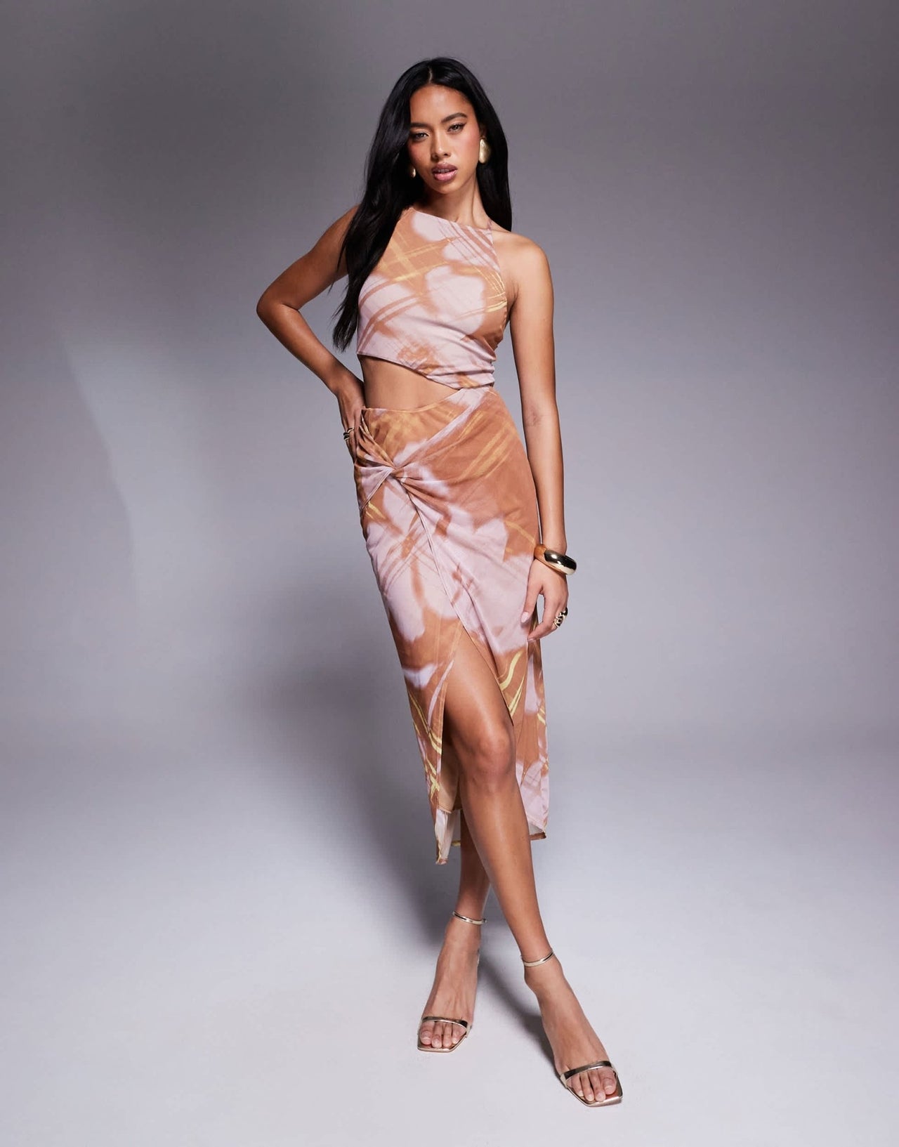 ASOS DESIGN halter neck with wrap skirt midi dress in print - ASOS Sample Sale