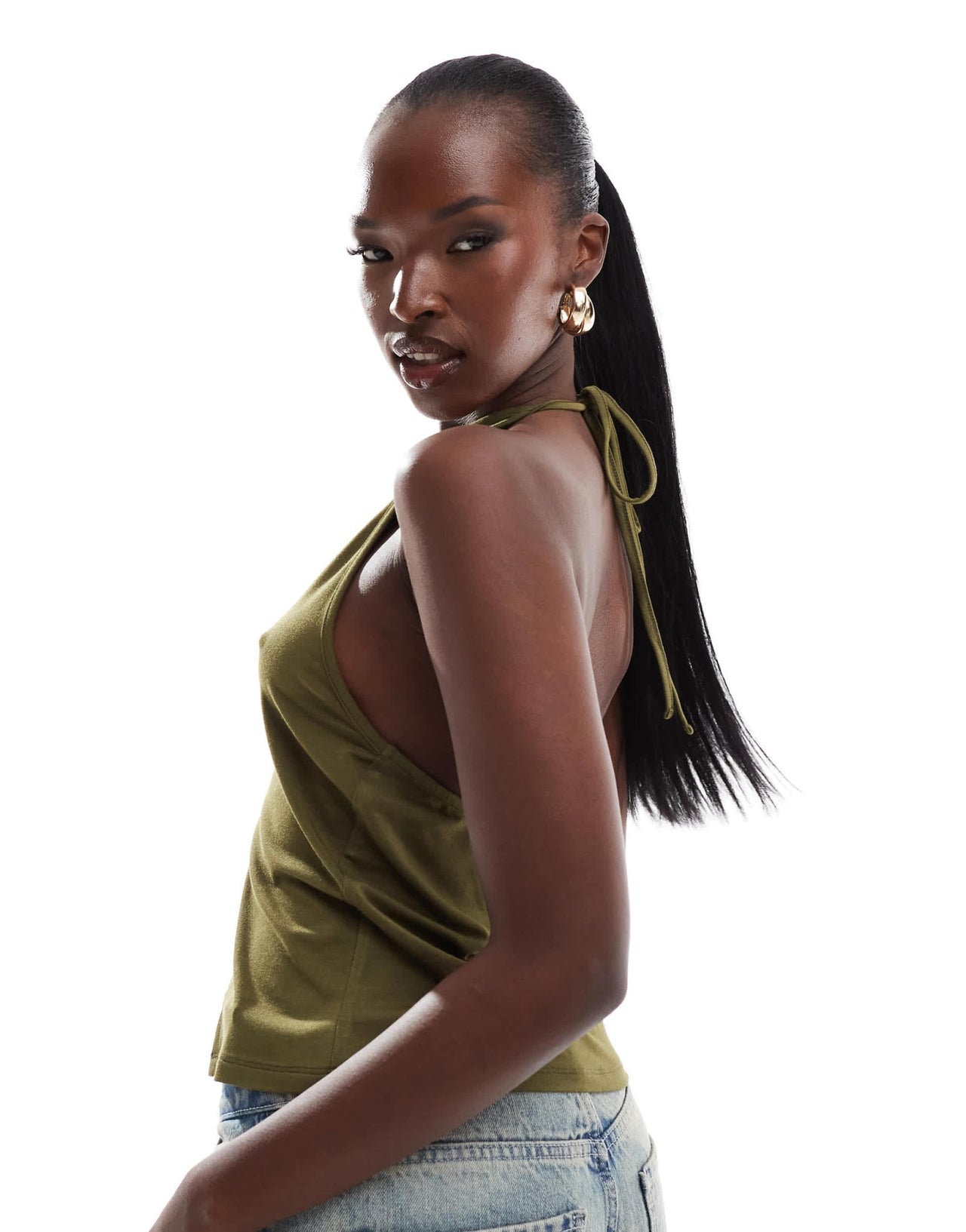 ASOS DESIGN halter top with cut out detail in khaki - ASOS Sample Sale