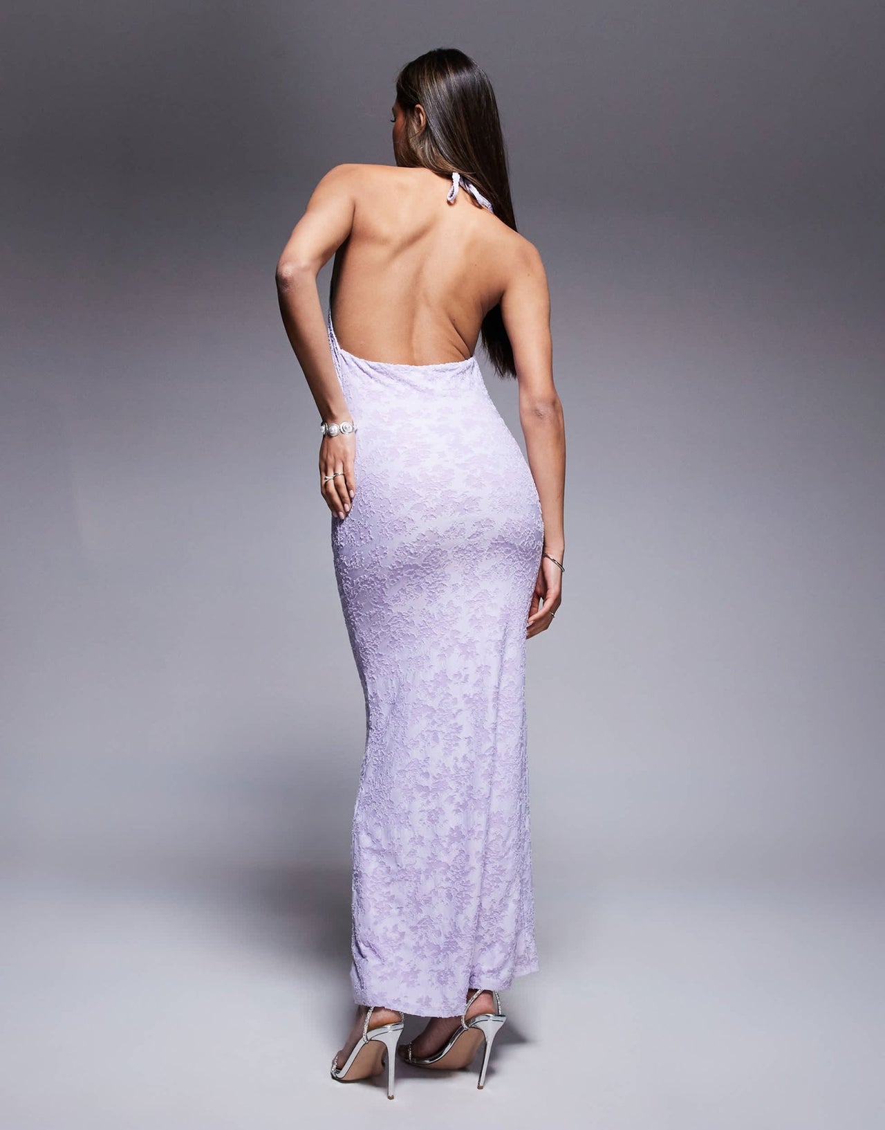 ASOS DESIGN halter with open back devore maxi dress in lilac - ASOS Sample Sale