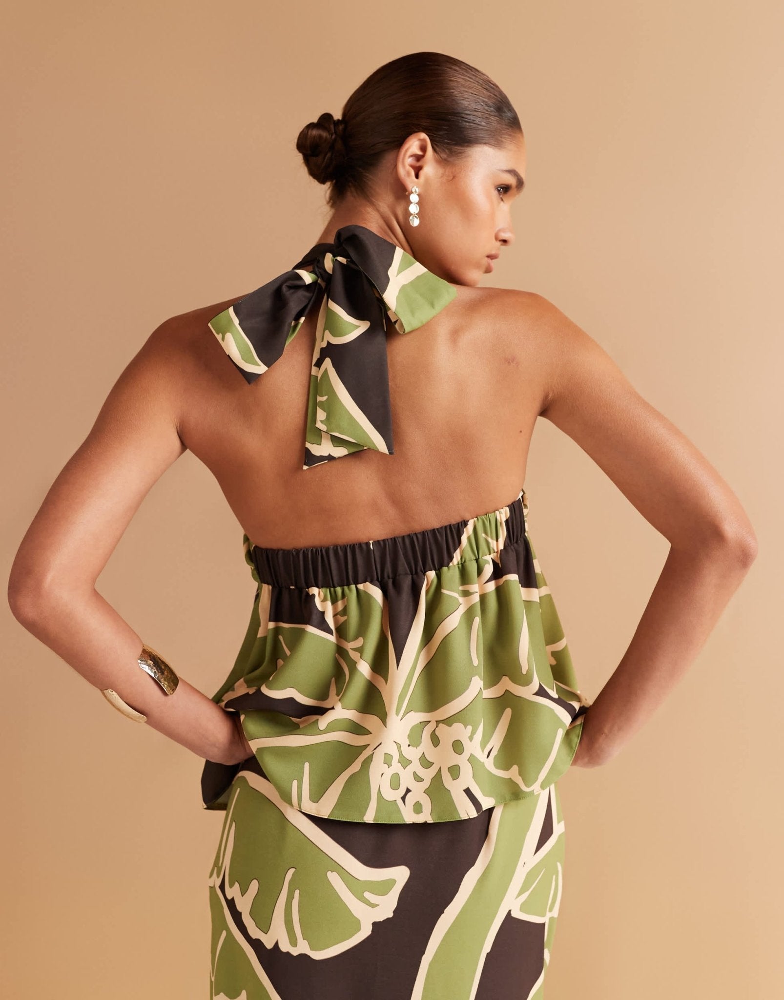 ASOS DESIGN halterneck co-ord top in palm print - ASOS Sample Sale