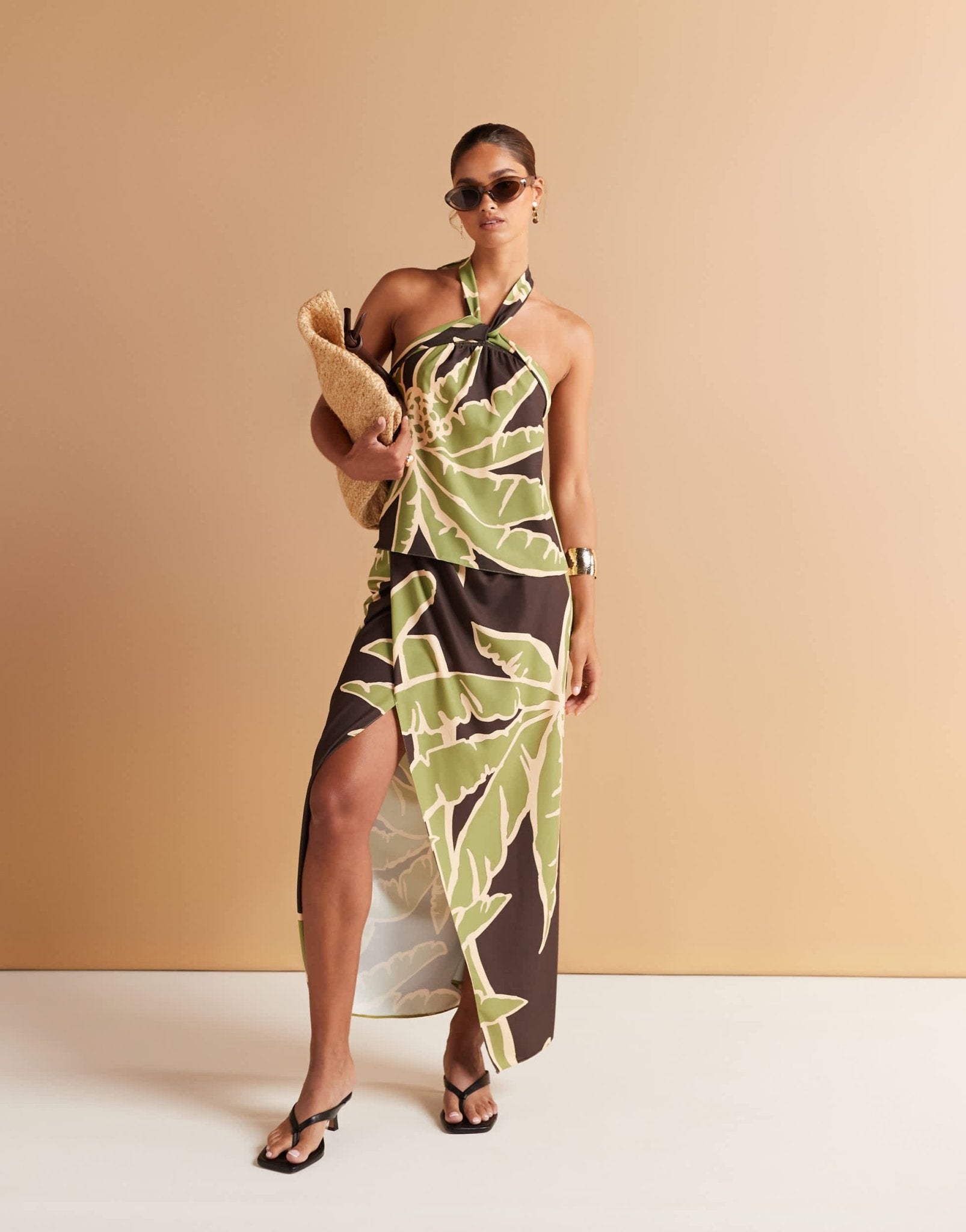 ASOS DESIGN halterneck co-ord top in palm print - ASOS Sample Sale