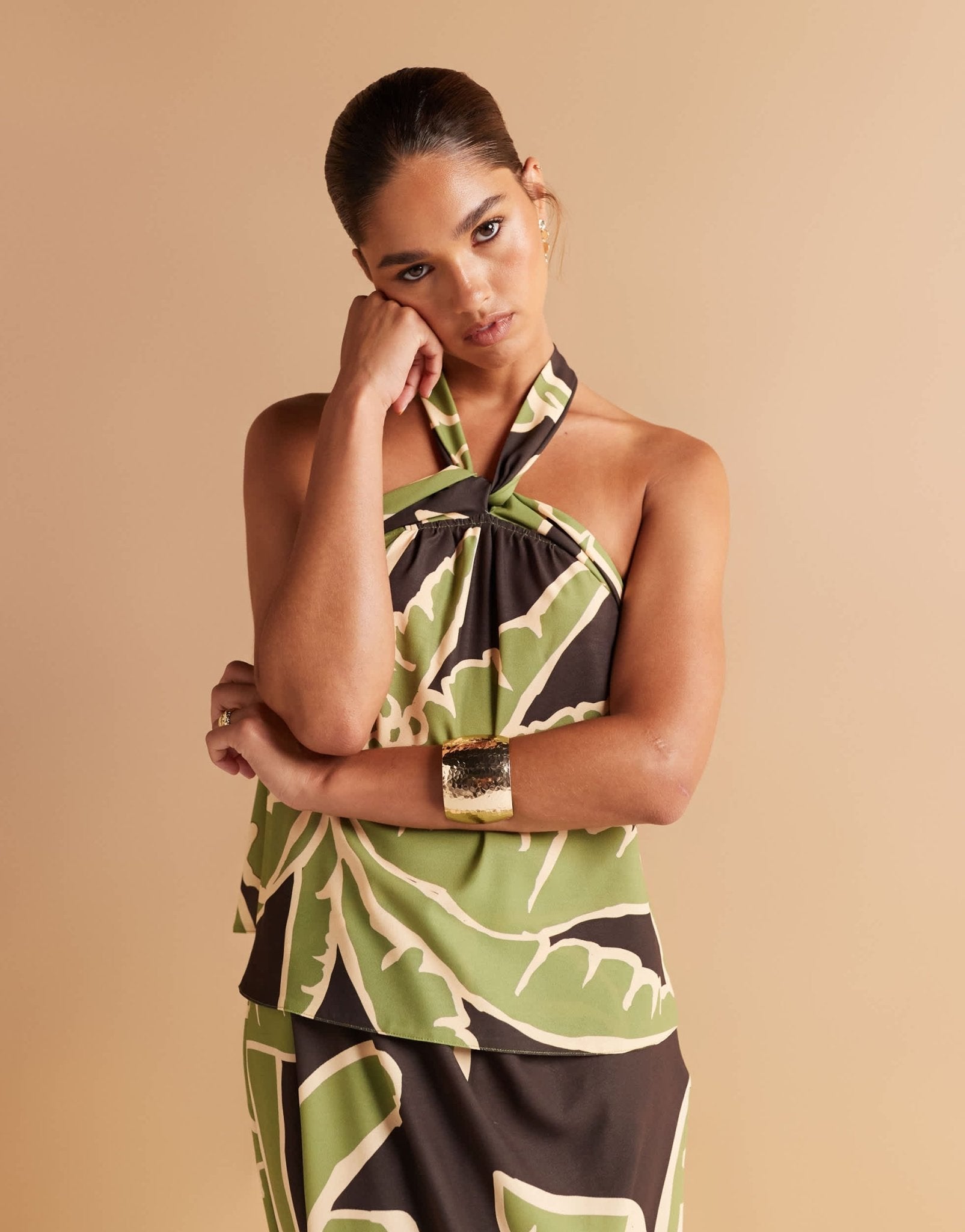 ASOS DESIGN halterneck co-ord top in palm print - ASOS Sample Sale