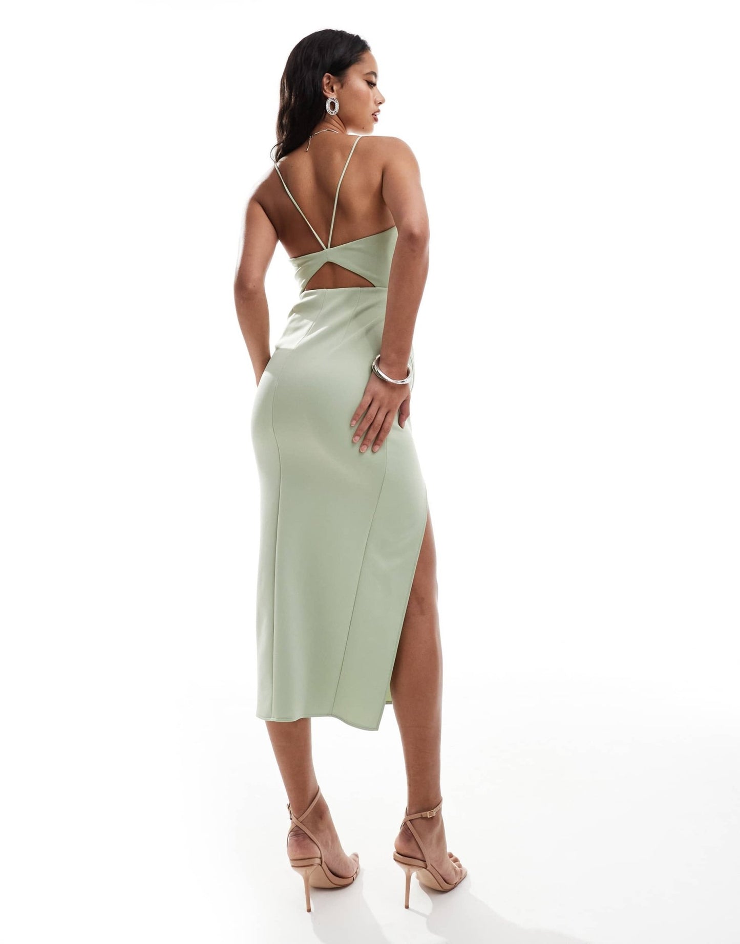 ASOS DESIGN halterneck midi dress with wrap skirt in sage green - ASOS Sample Sale