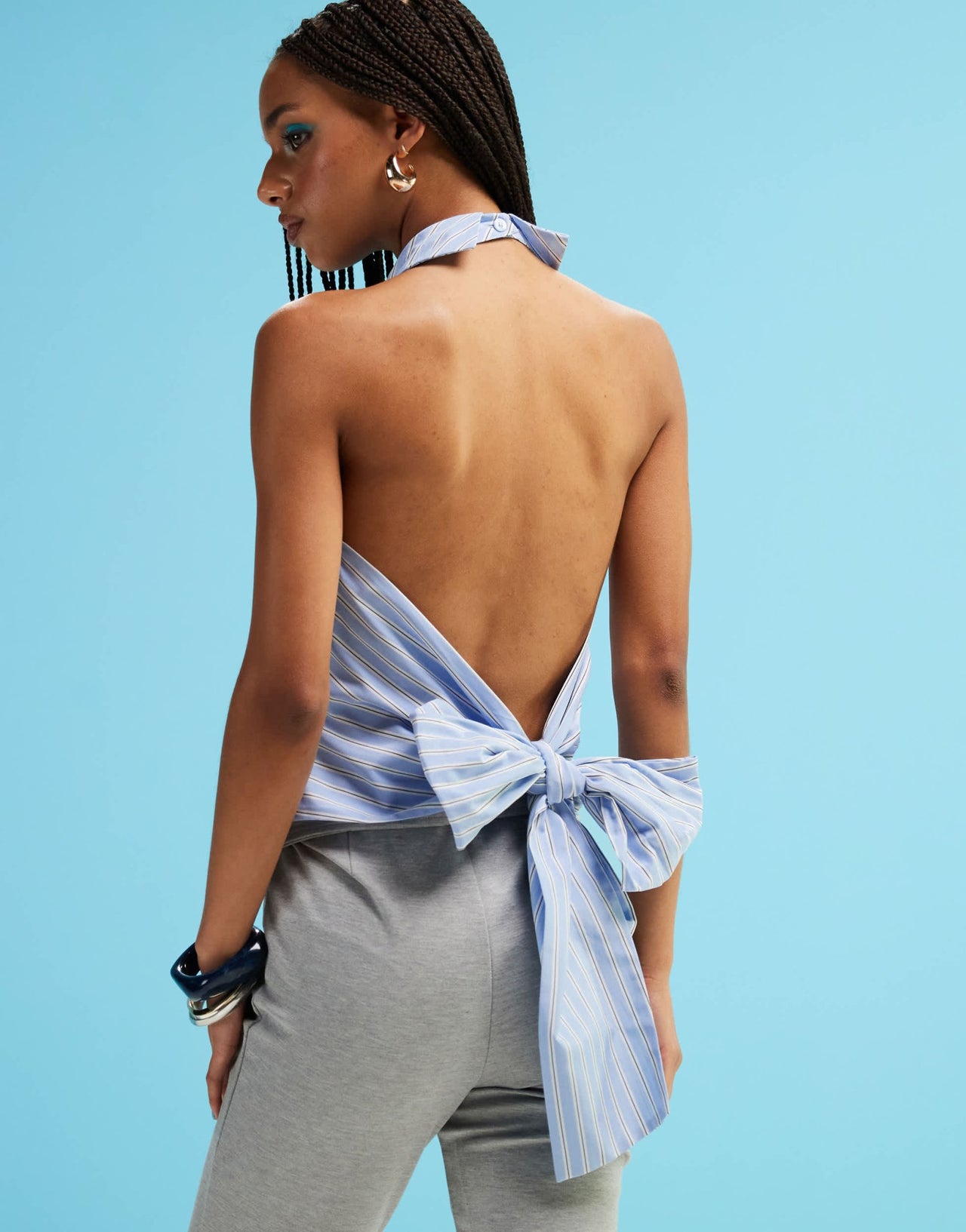 ASOS DESIGN halterneck tie back poplin top in stripe - ASOS Sample Sale