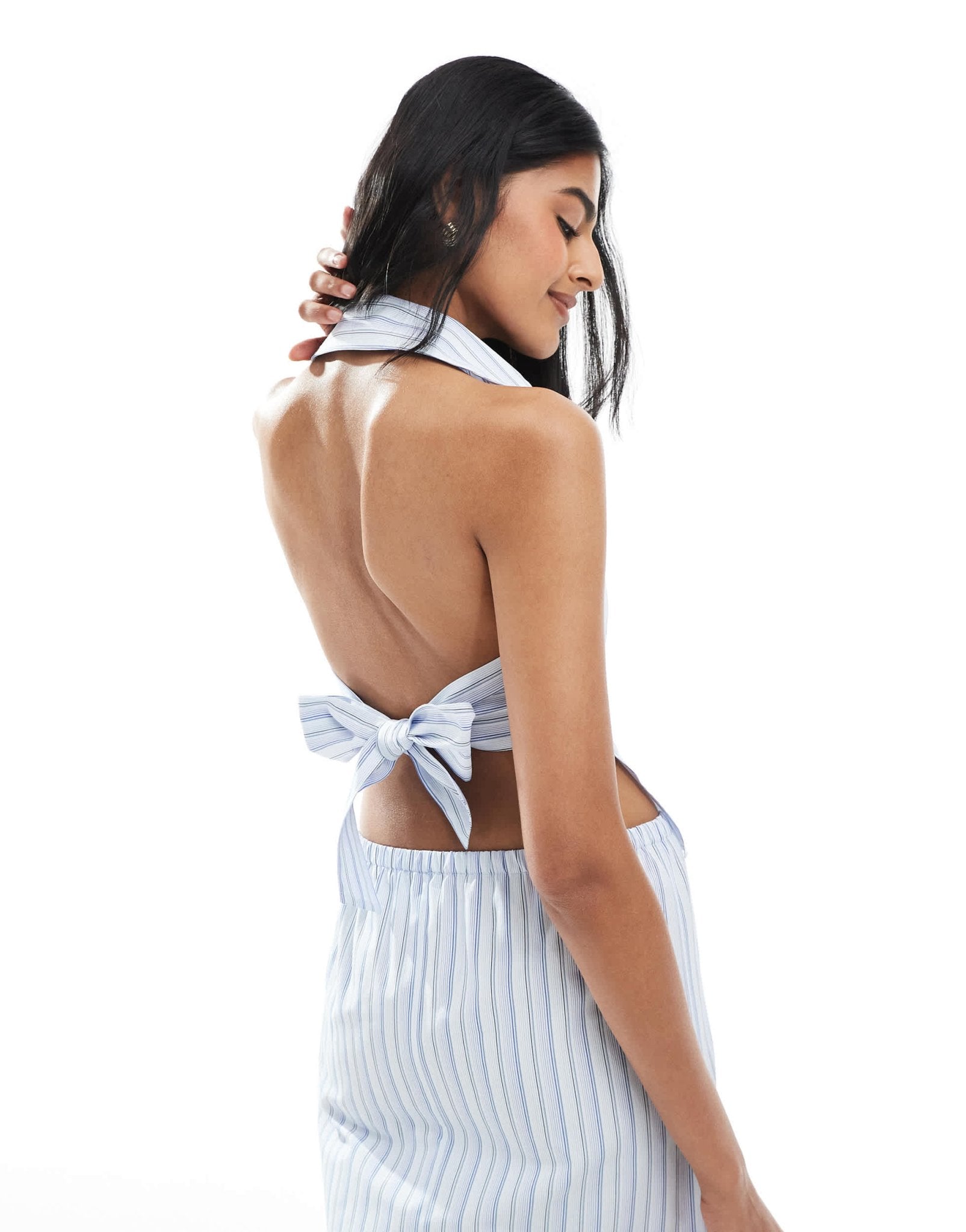 ASOS DESIGN halterneck tie back sleeveless co - ord shirt in stripe - ASOS Sample Sale