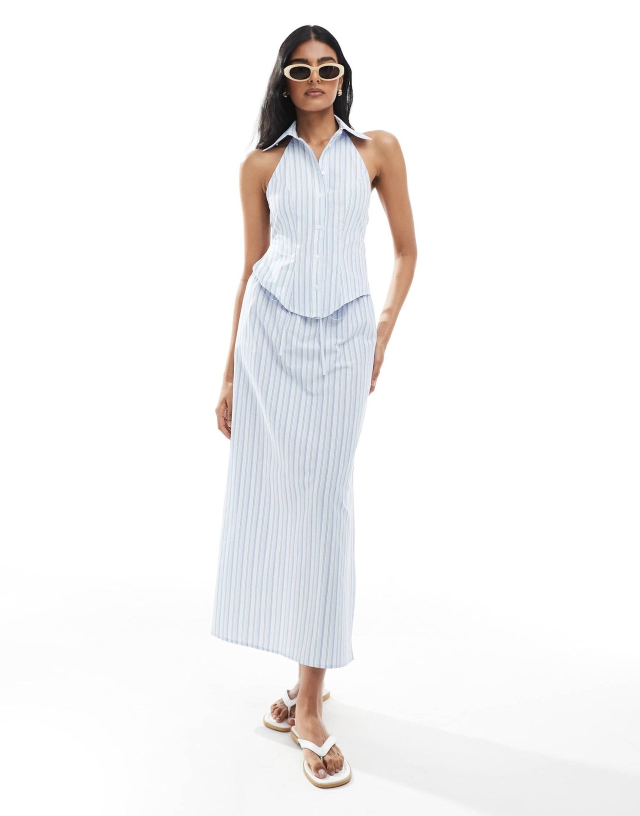 ASOS DESIGN halterneck tie back sleeveless co - ord shirt in stripe - ASOS Sample Sale
