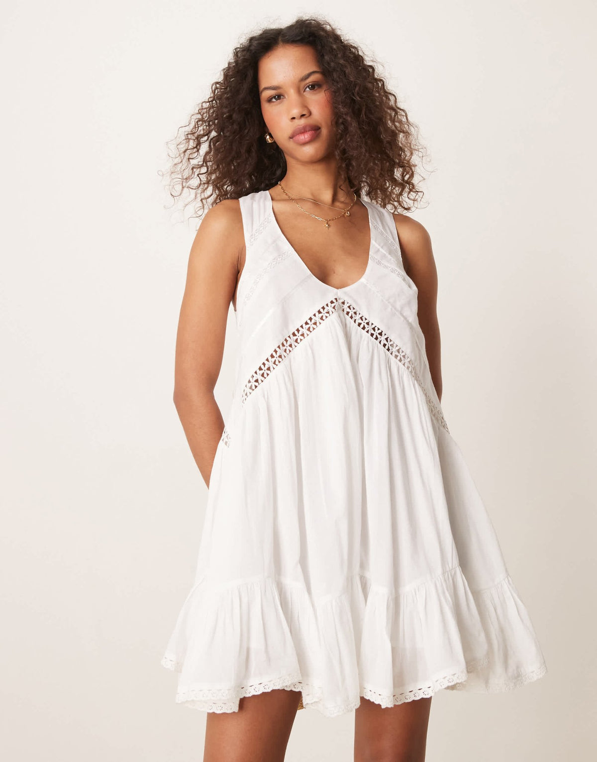 ASOS DESIGN hanky hem mini sundress with scoop neck in white - ASOS Sample Sale