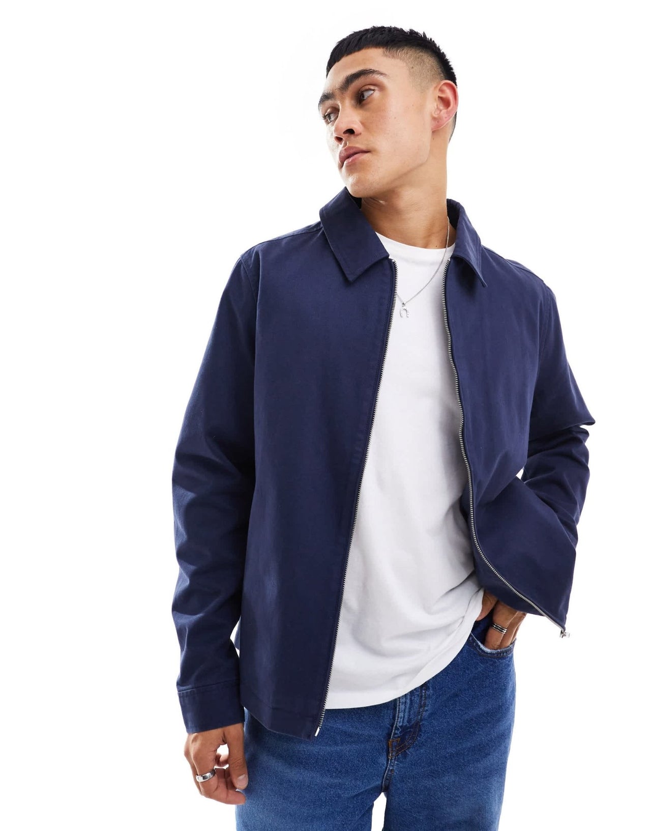 ASOS DESIGN harrington jacket in navy - ASOS Sample Sale