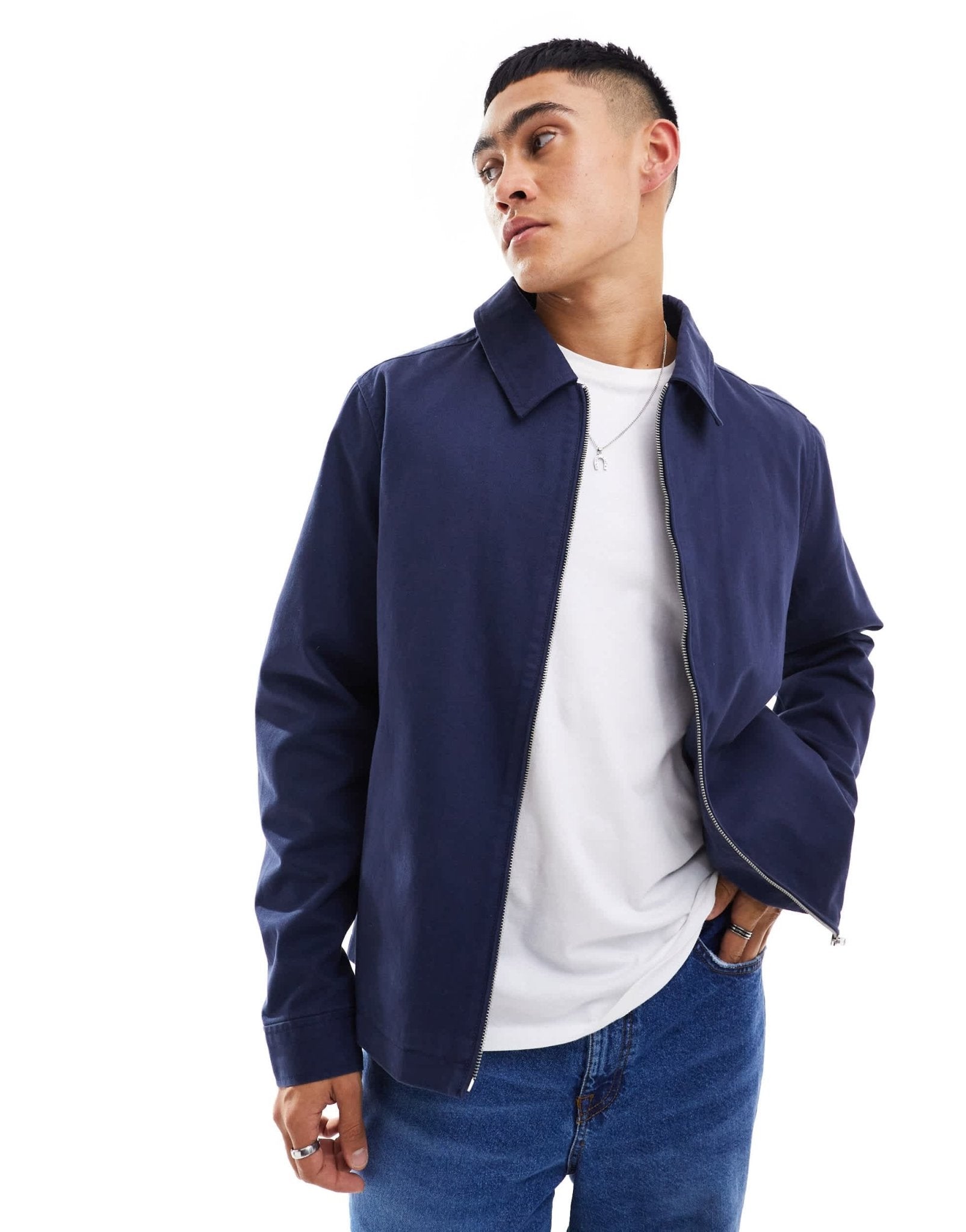 ASOS DESIGN harrington jacket in navy - ASOS Sample Sale