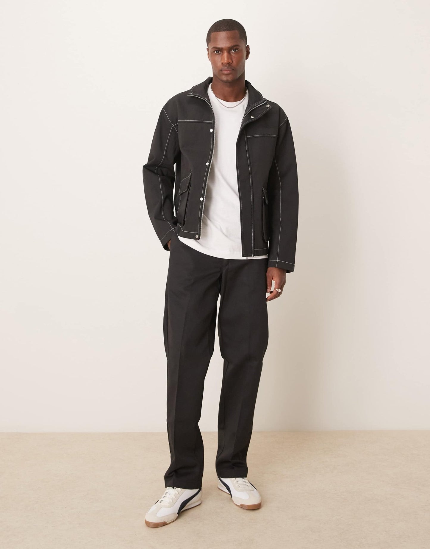ASOS DESIGN harrington jacket with contrast stitch in black - NAVY - ASOS Sample Sale