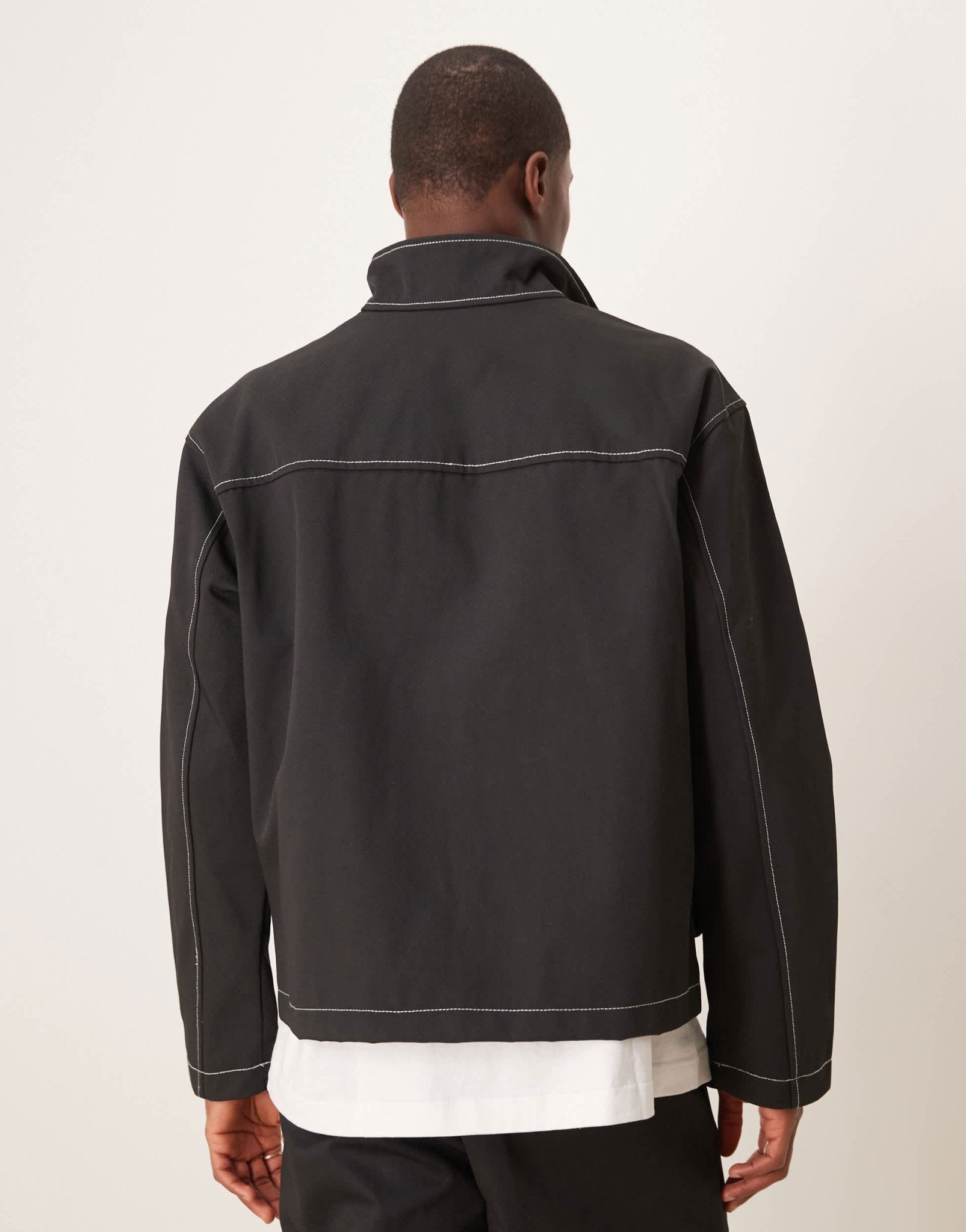 ASOS DESIGN harrington jacket with contrast stitch in black - NAVY - ASOS Sample Sale