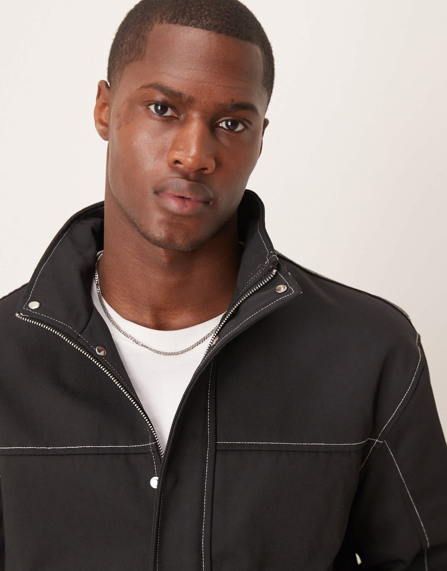 ASOS DESIGN harrington jacket with contrast stitch in black - NAVY - ASOS Sample Sale