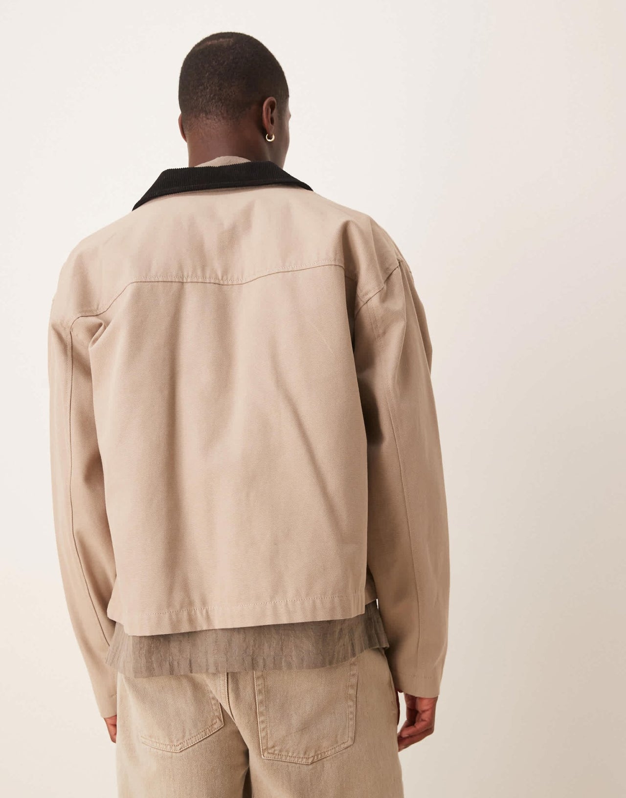 ASOS DESIGN harrington jacket with cord collar in washed stone - STONE - ASOS Sample Sale