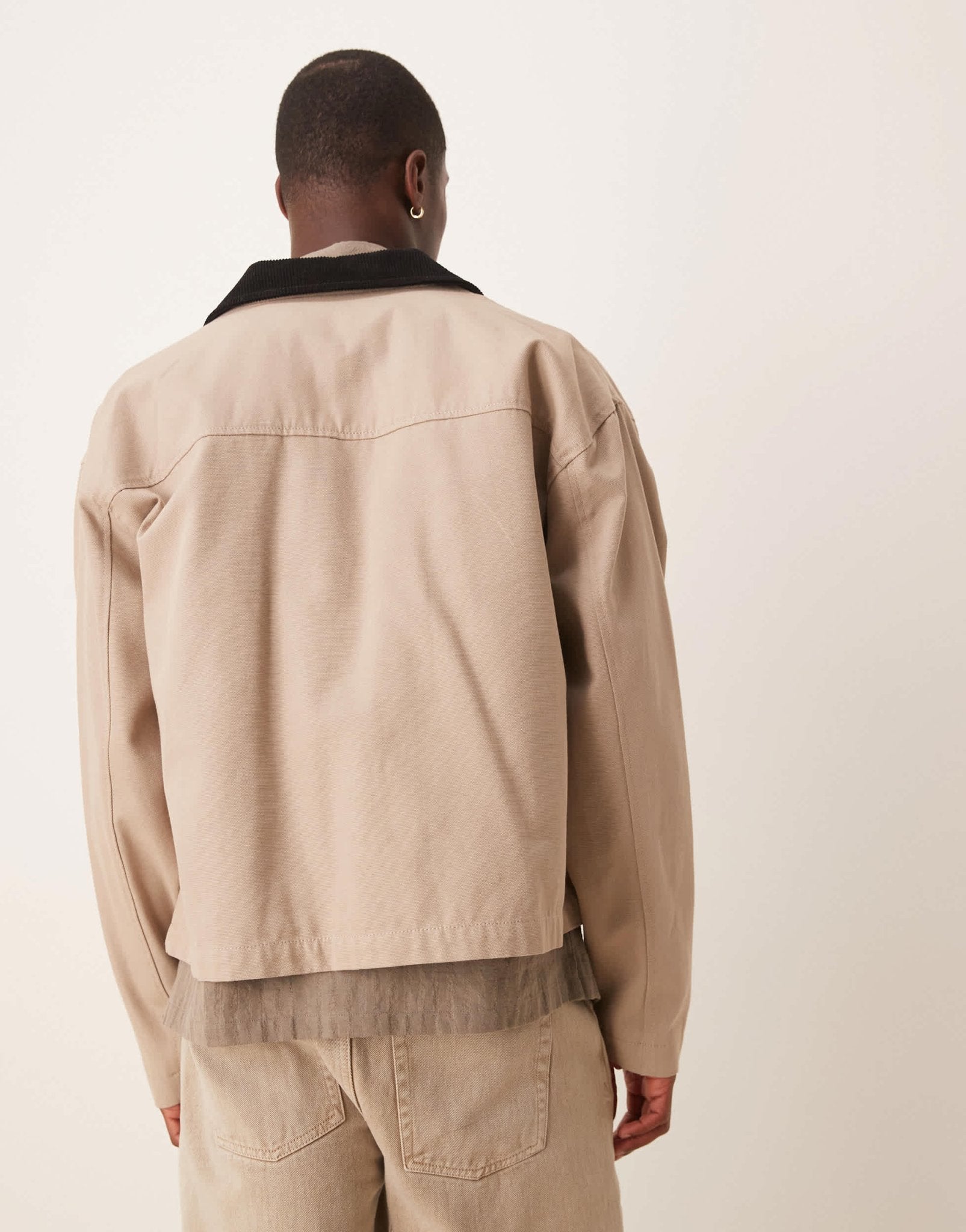 ASOS DESIGN harrington jacket with cord collar in washed stone - STONE - ASOS Sample Sale