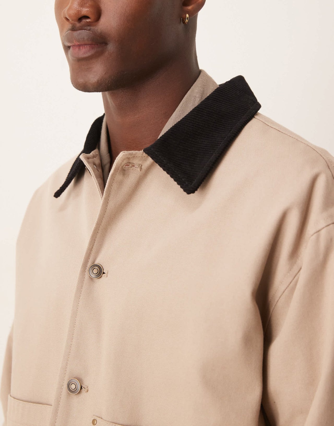 ASOS DESIGN harrington jacket with cord collar in washed stone - STONE - ASOS Sample Sale