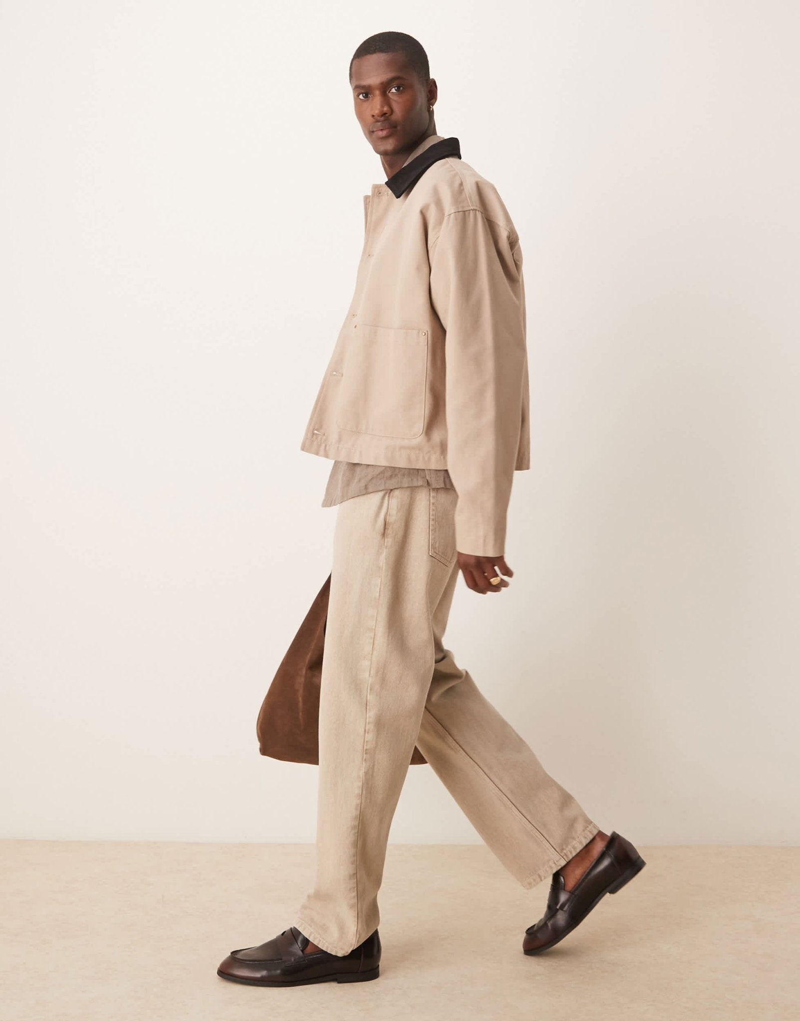 ASOS DESIGN harrington jacket with cord collar in washed stone - STONE - ASOS Sample Sale
