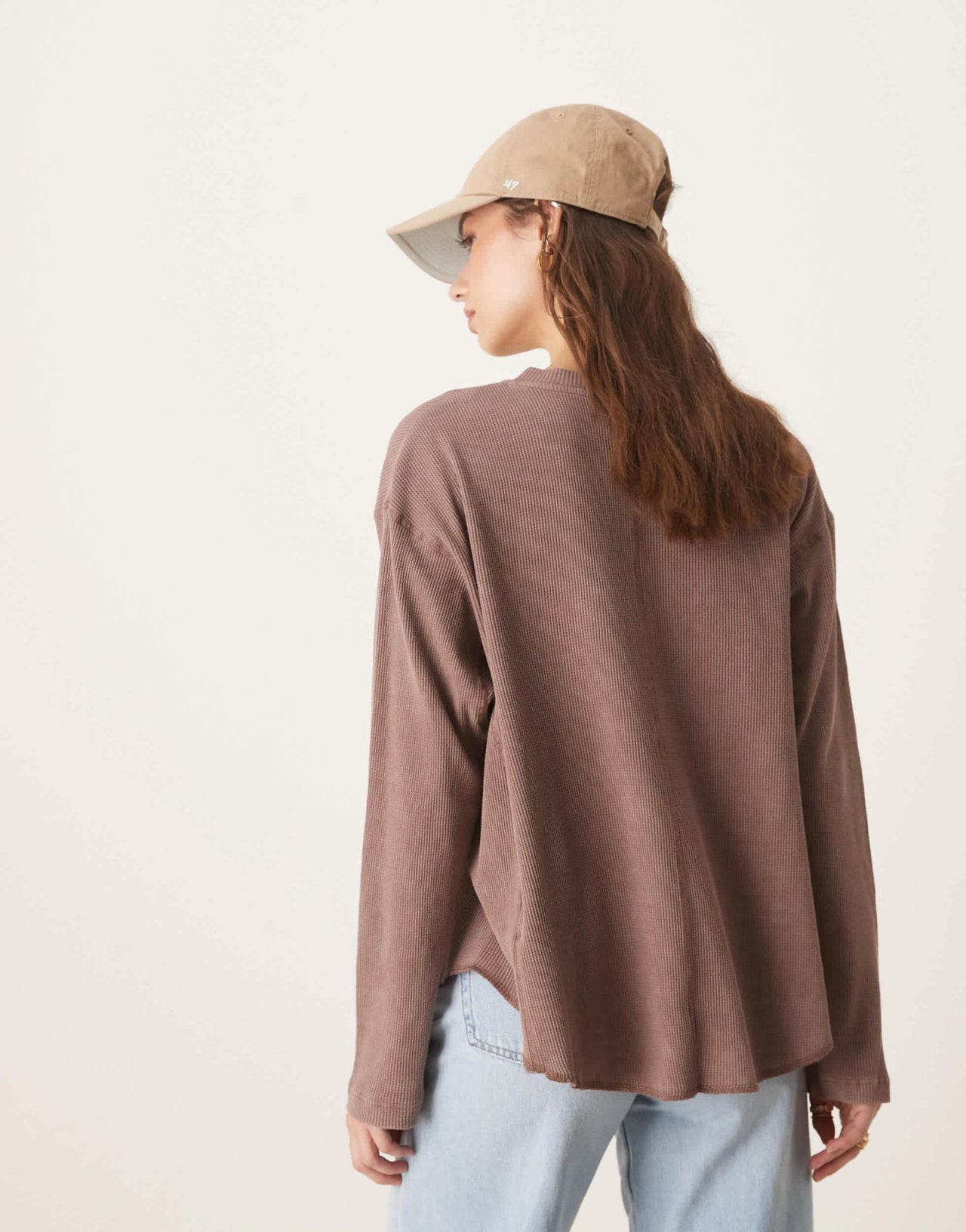 ASOS DESIGN heavy waffle long sleeve henley top in washed brown - ASOS Sample Sale