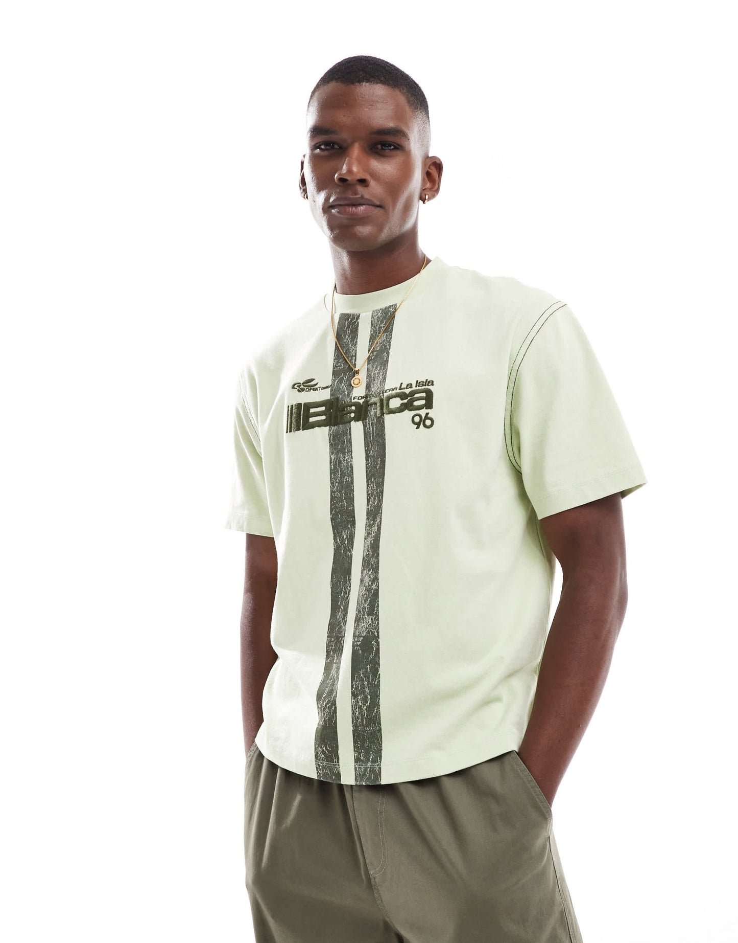 ASOS DESIGN heavyweight boxy boxy oversized t-shirt with text embroidery in washed green - ASOS Sample Sale