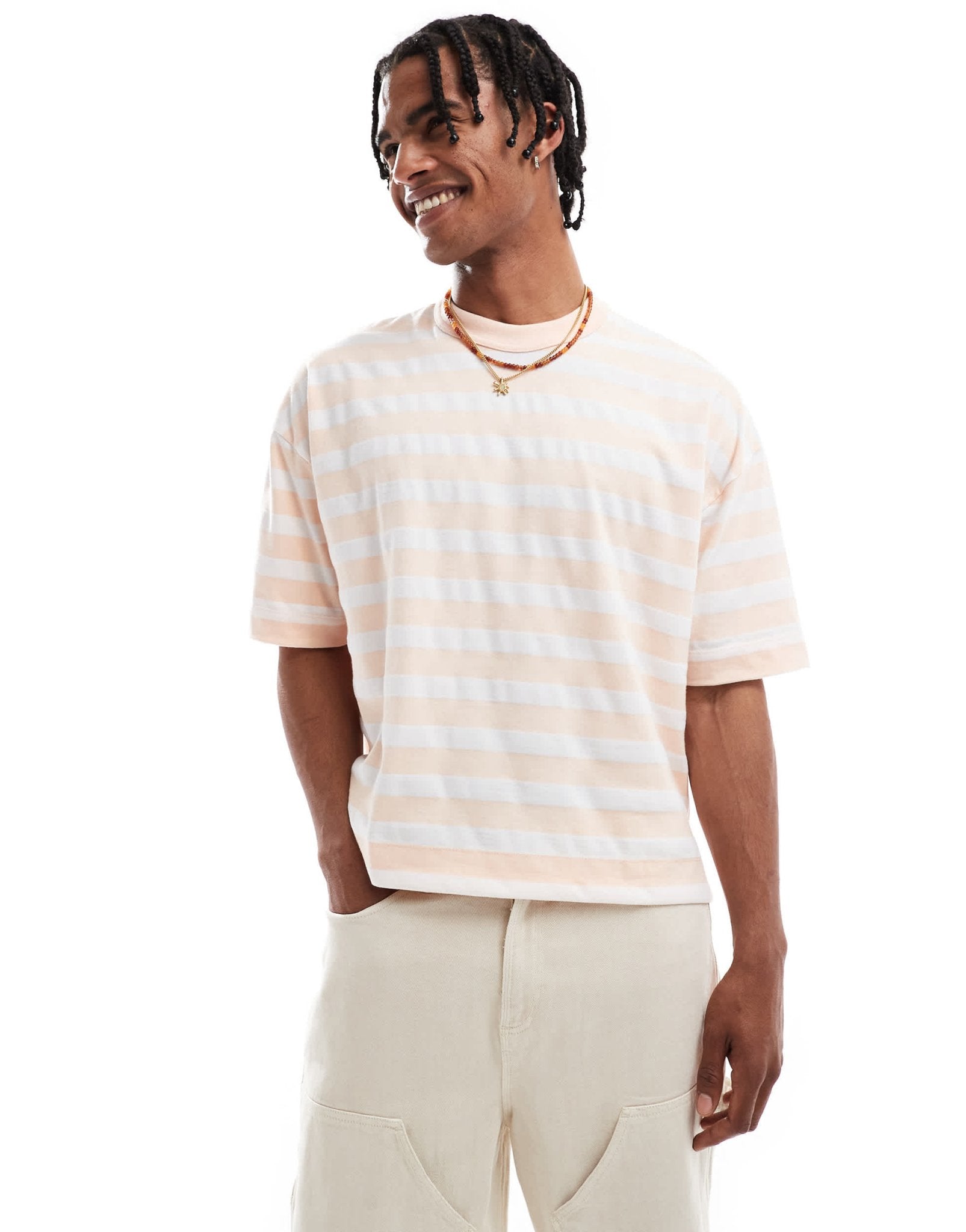 ASOS DESIGN heavyweight boxy oversized t-shirt in pink and white stripe - ASOS Sample Sale