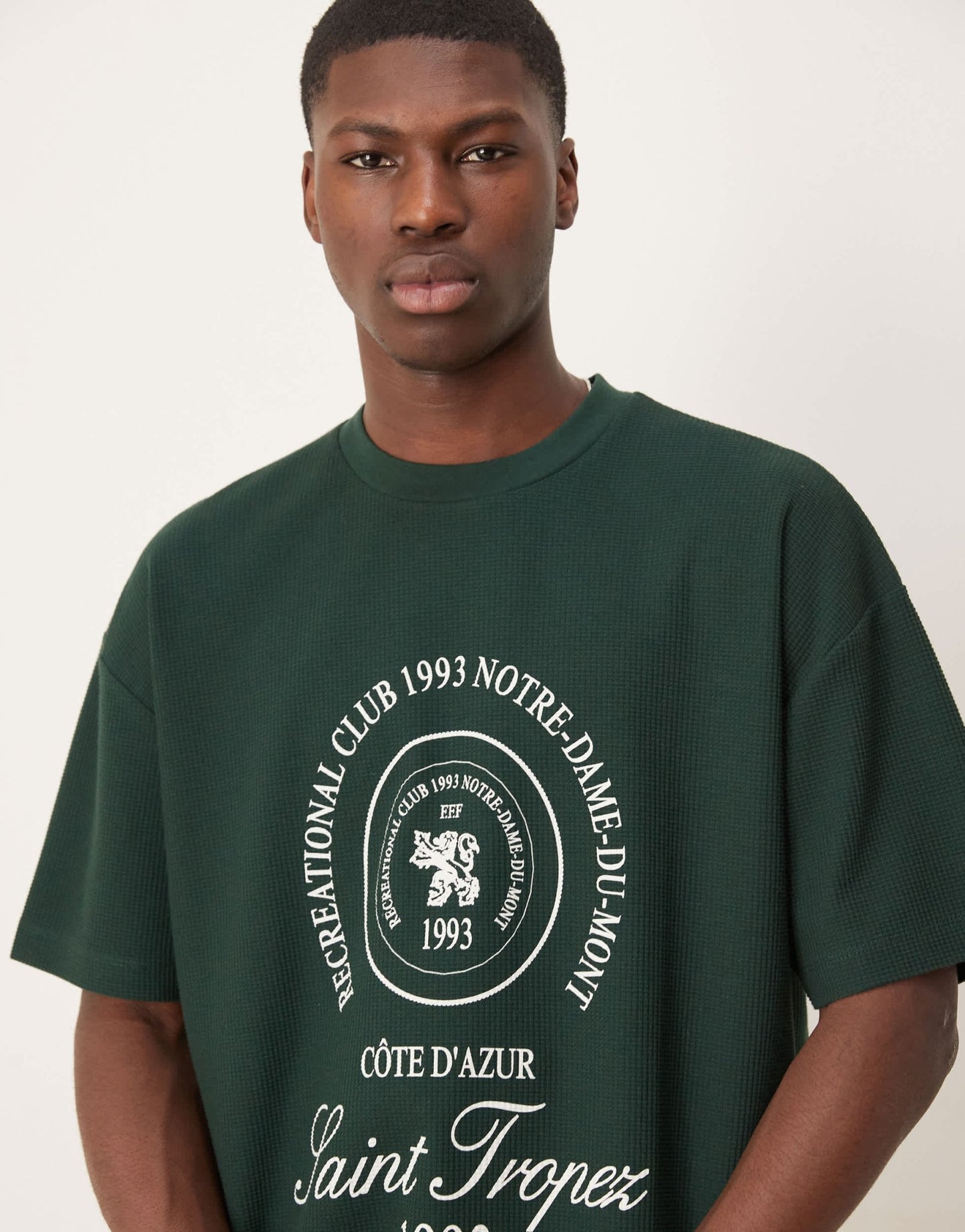 ASOS DESIGN heavyweight oversized t-shirt in waffle texture with city graphic in dark green - ASOS Sample Sale