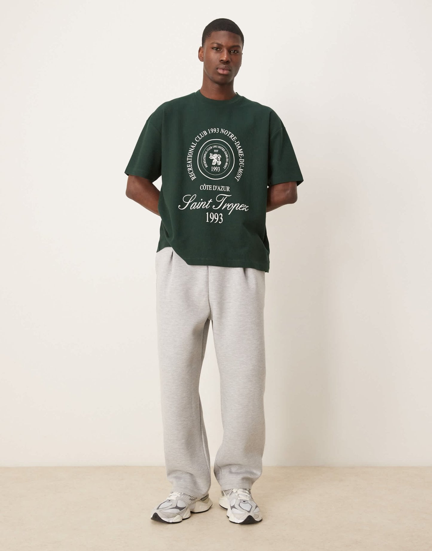 ASOS DESIGN heavyweight oversized t-shirt in waffle texture with city graphic in dark green - ASOS Sample Sale