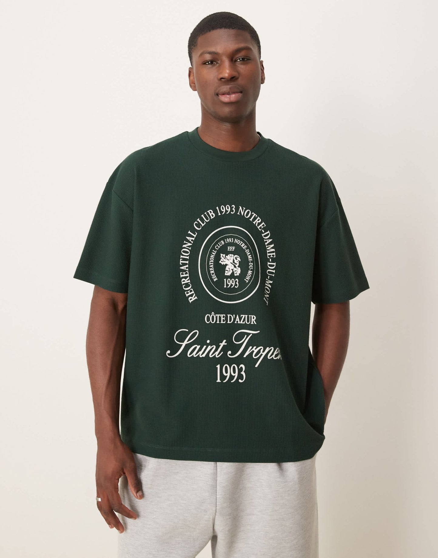 ASOS DESIGN heavyweight oversized t-shirt in waffle texture with city graphic in dark green - ASOS Sample Sale