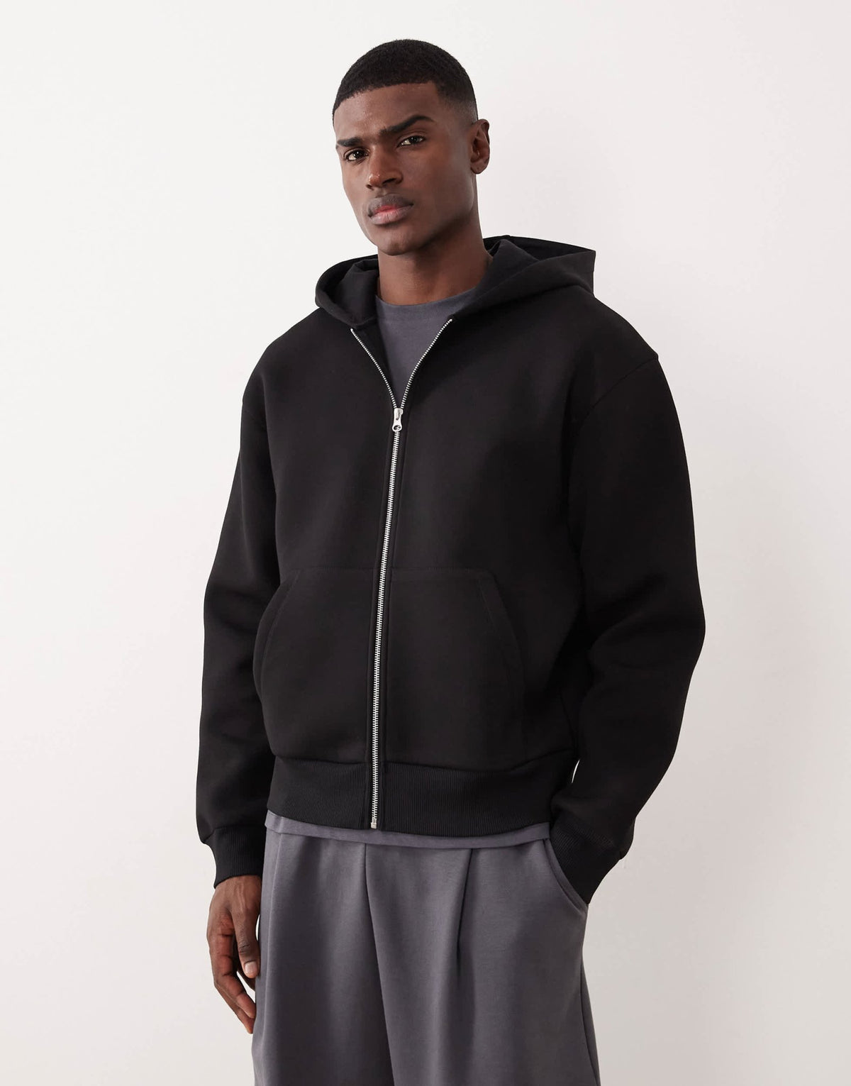 ASOS DESIGN heavyweight relaxed boxy zip through hoodie in scuba-style fabric in black - BLACK - ASOS Sample Sale