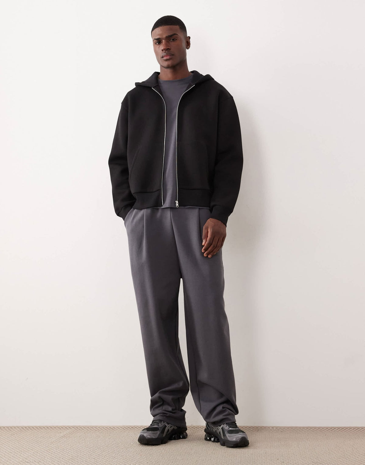 ASOS DESIGN heavyweight relaxed boxy zip through hoodie in scuba-style fabric in black - BLACK - ASOS Sample Sale