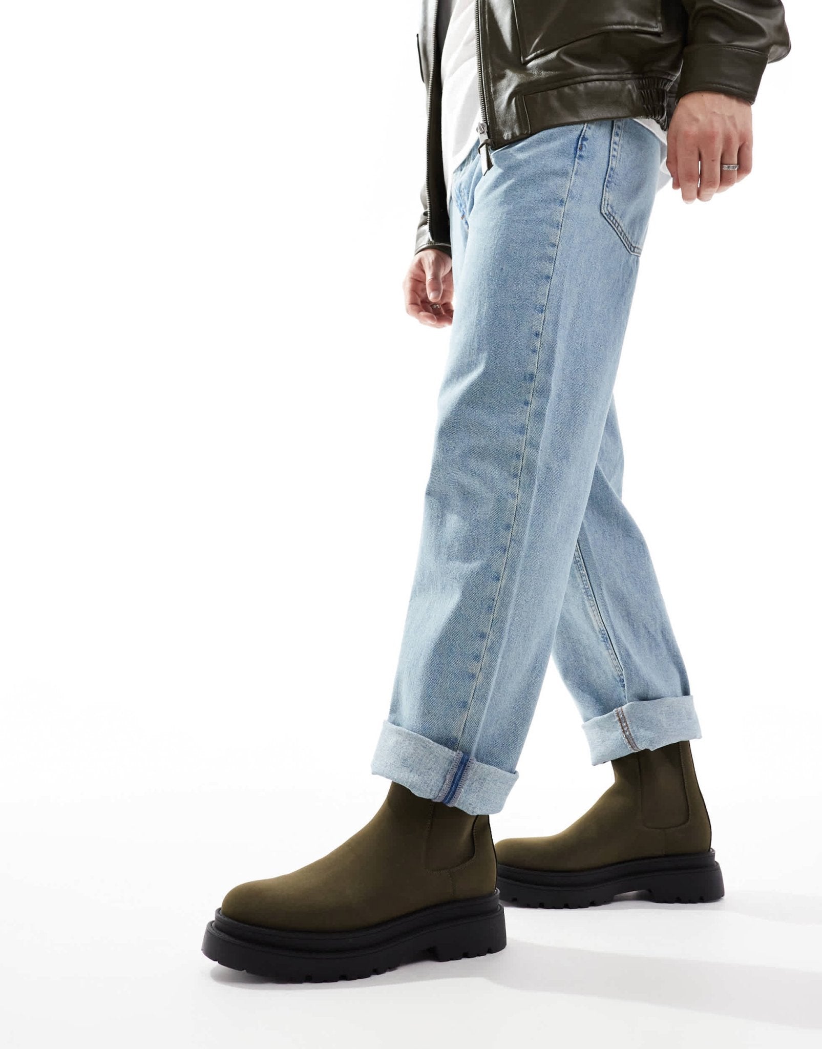 ASOS DESIGN high chelsea boots in khaki with chunky sole - ASOS Sample Sale