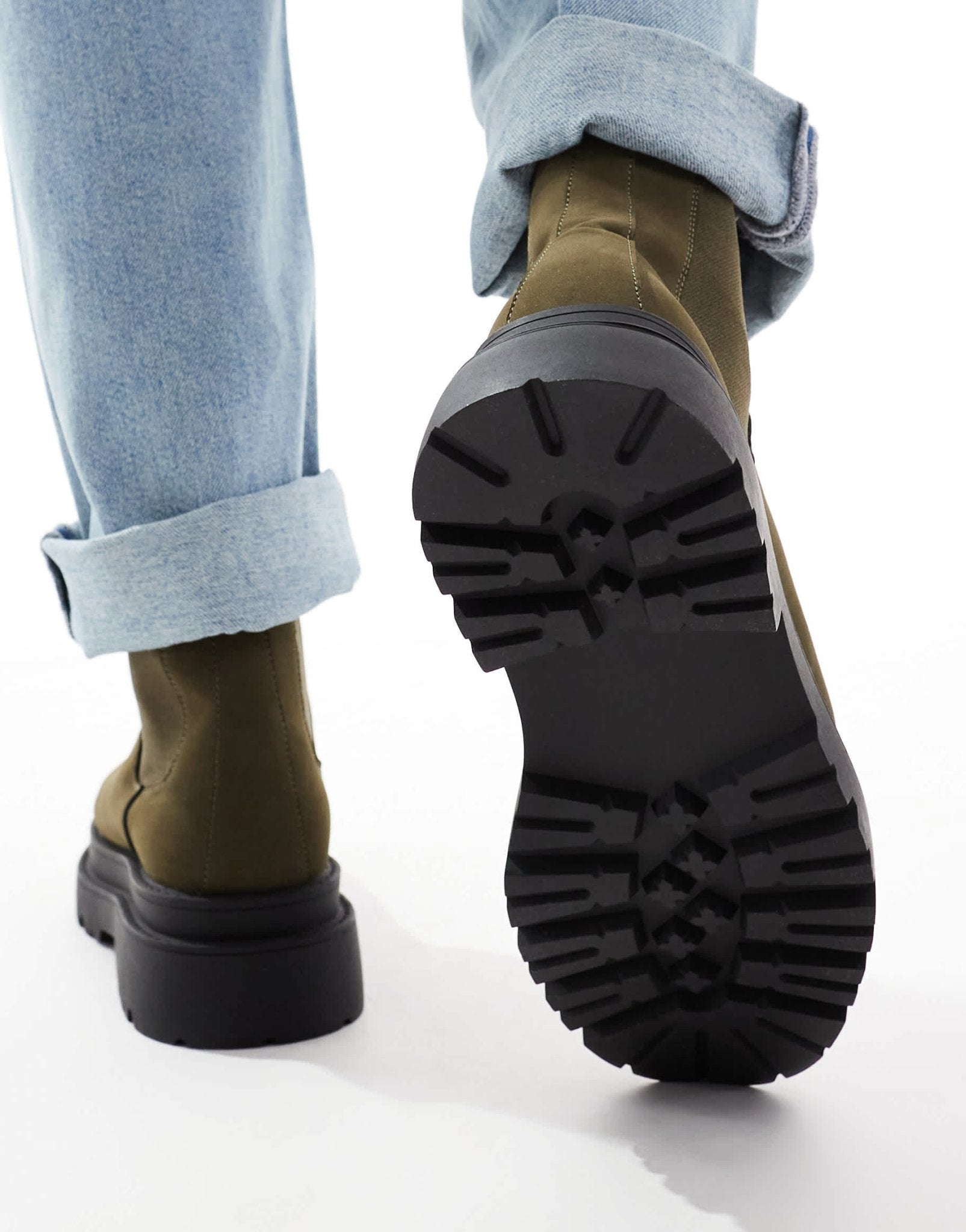 ASOS DESIGN high chelsea boots in khaki with chunky sole - ASOS Sample Sale