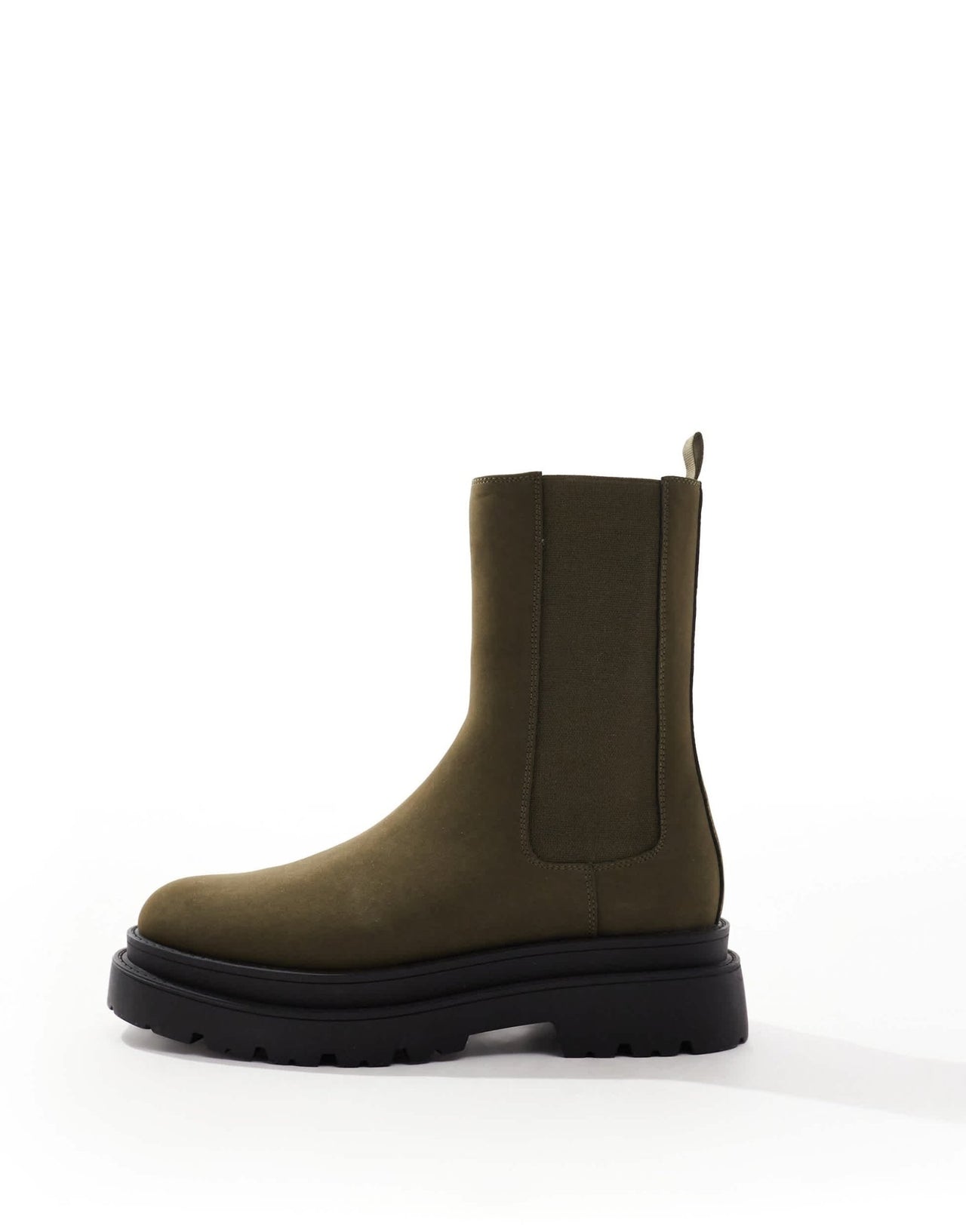 ASOS DESIGN high chelsea boots in khaki with chunky sole - ASOS Sample Sale